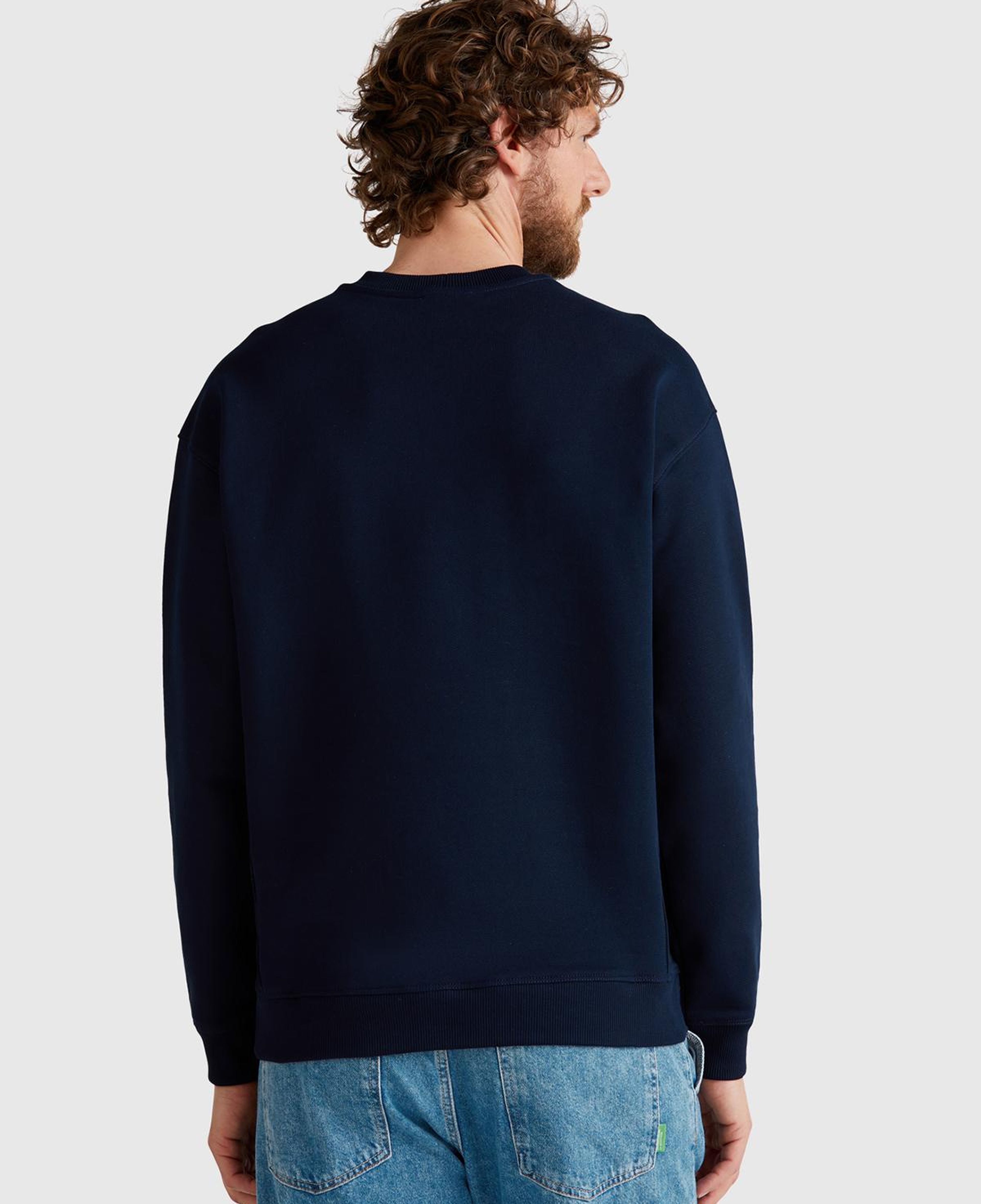 Erkek Lacivert Pamuk Karışımlı Önü Yazı Baskılı Relax Fit Sweatshirt