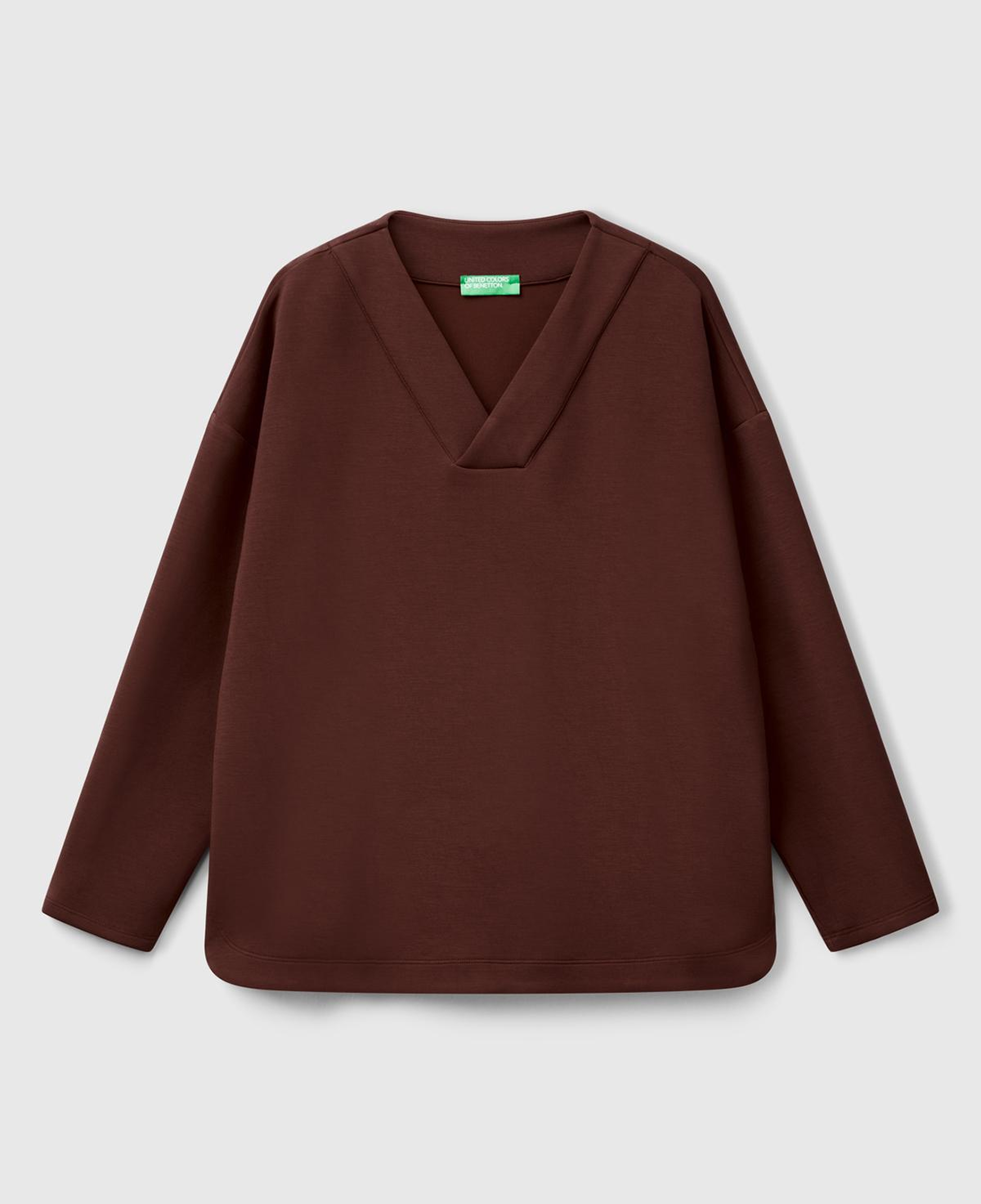 Kadın Kahverengi Modal Karışımlı V Yaka Uzun Kollu Sweatshirt