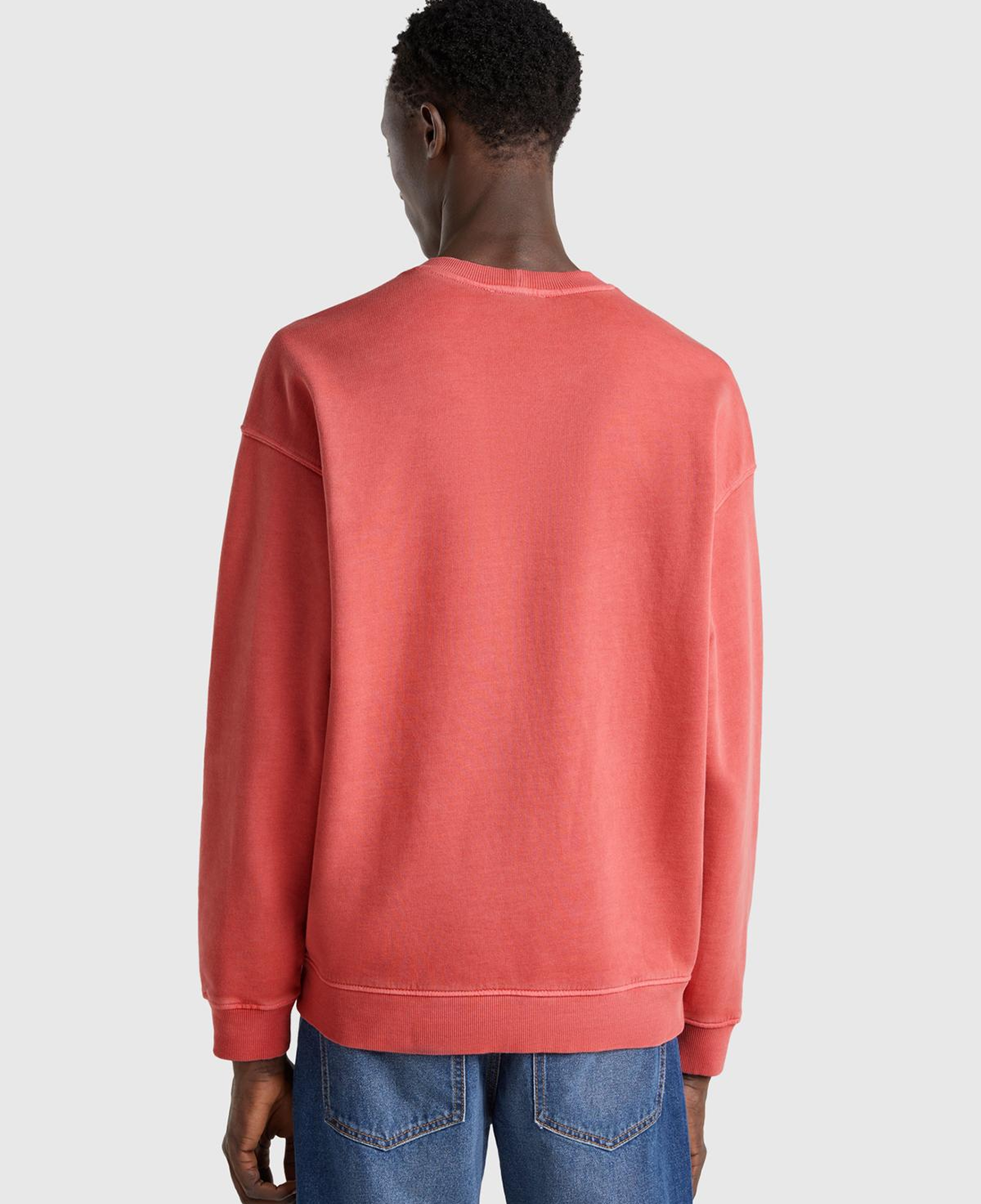 Erkek Mercan Pamuklu Logo Etiketi Detaylı Bisiklet Yaka Sweatshirt