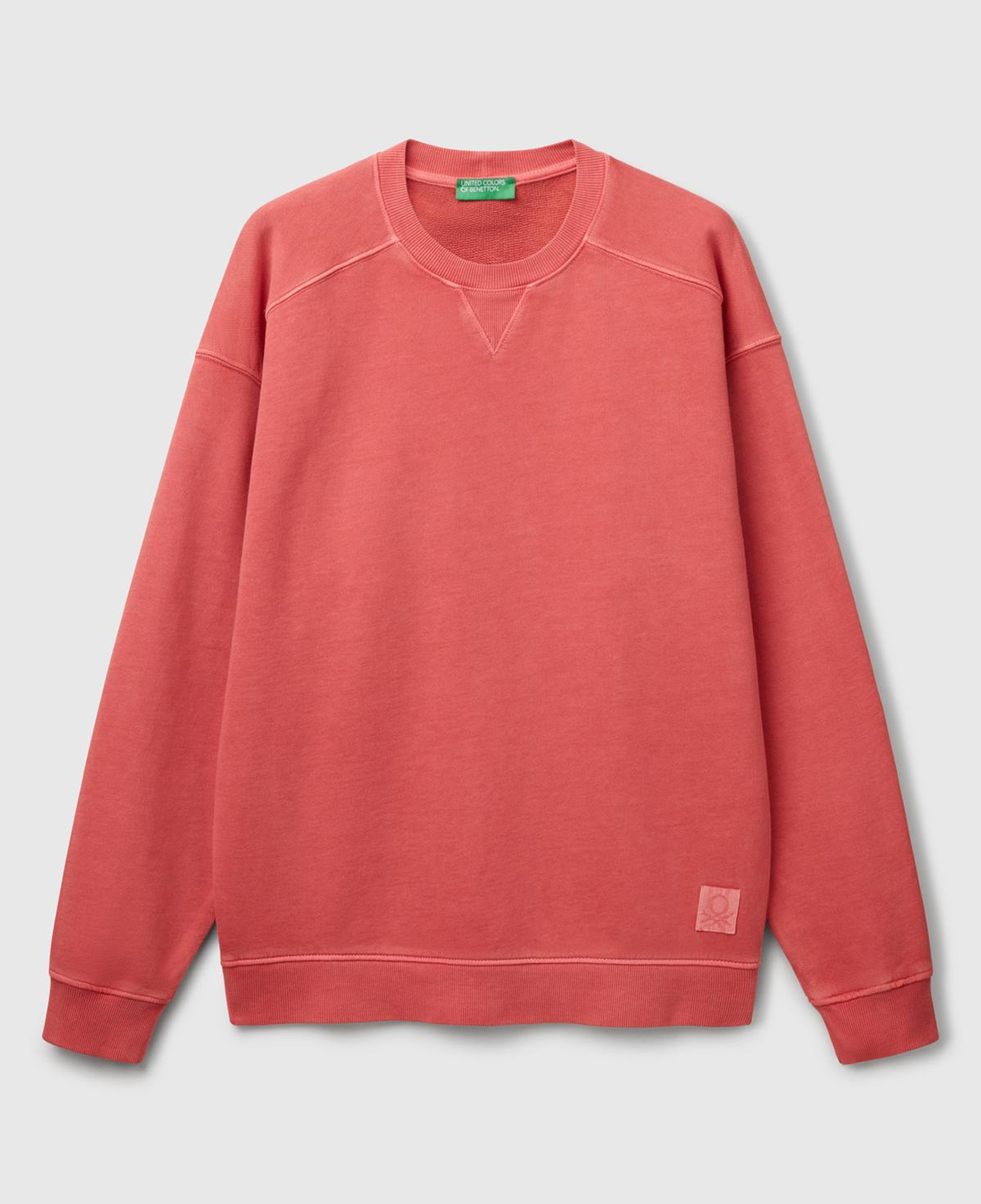 Erkek Mercan Pamuklu Logo Etiketi Detaylı Bisiklet Yaka Sweatshirt
