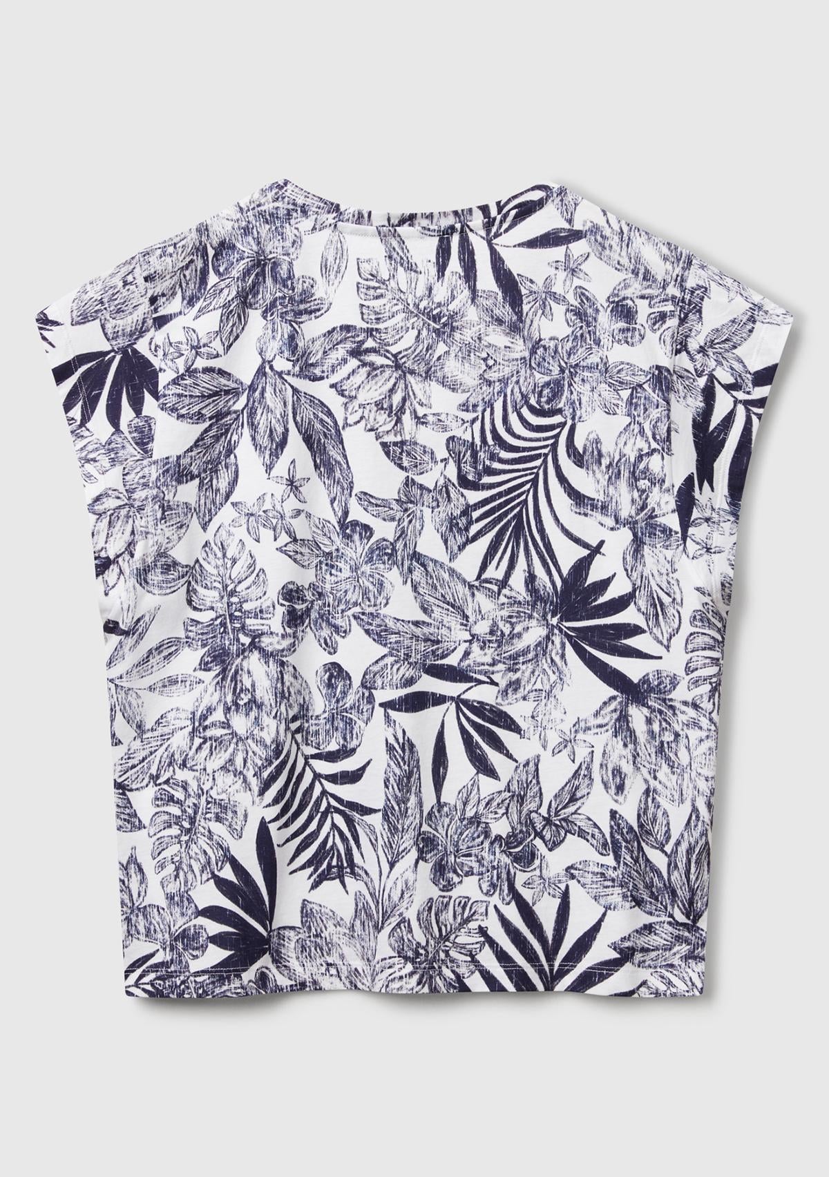 Kadın Mavi Mix %100 Koton Desenli V Yaka T-Shirt