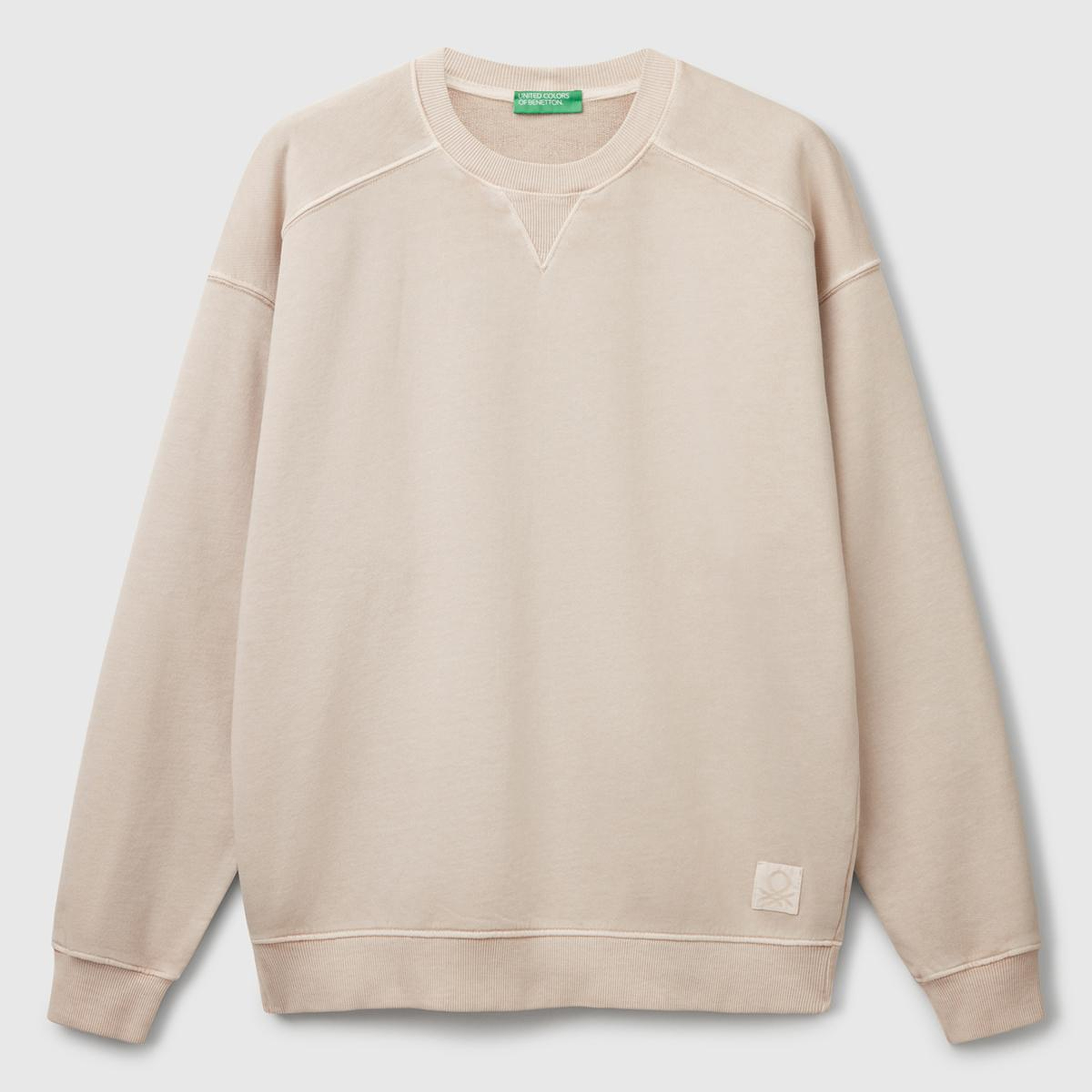 Erkek Taş Rengi Pamuklu Logo Etiketi Detaylı Bisiklet Yaka Sweatshirt