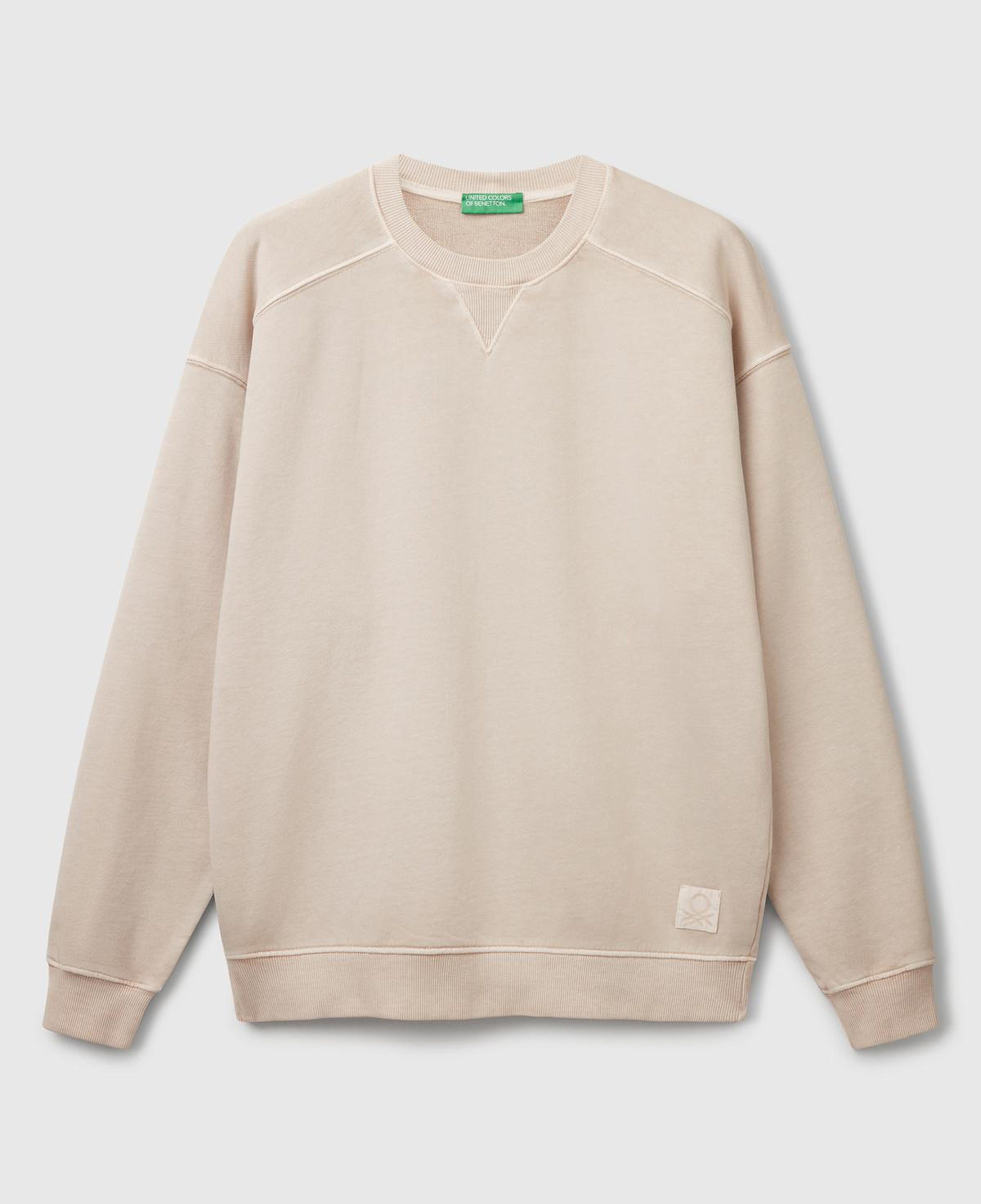 Erkek Taş Rengi Pamuklu Logo Etiketi Detaylı Bisiklet Yaka Sweatshirt