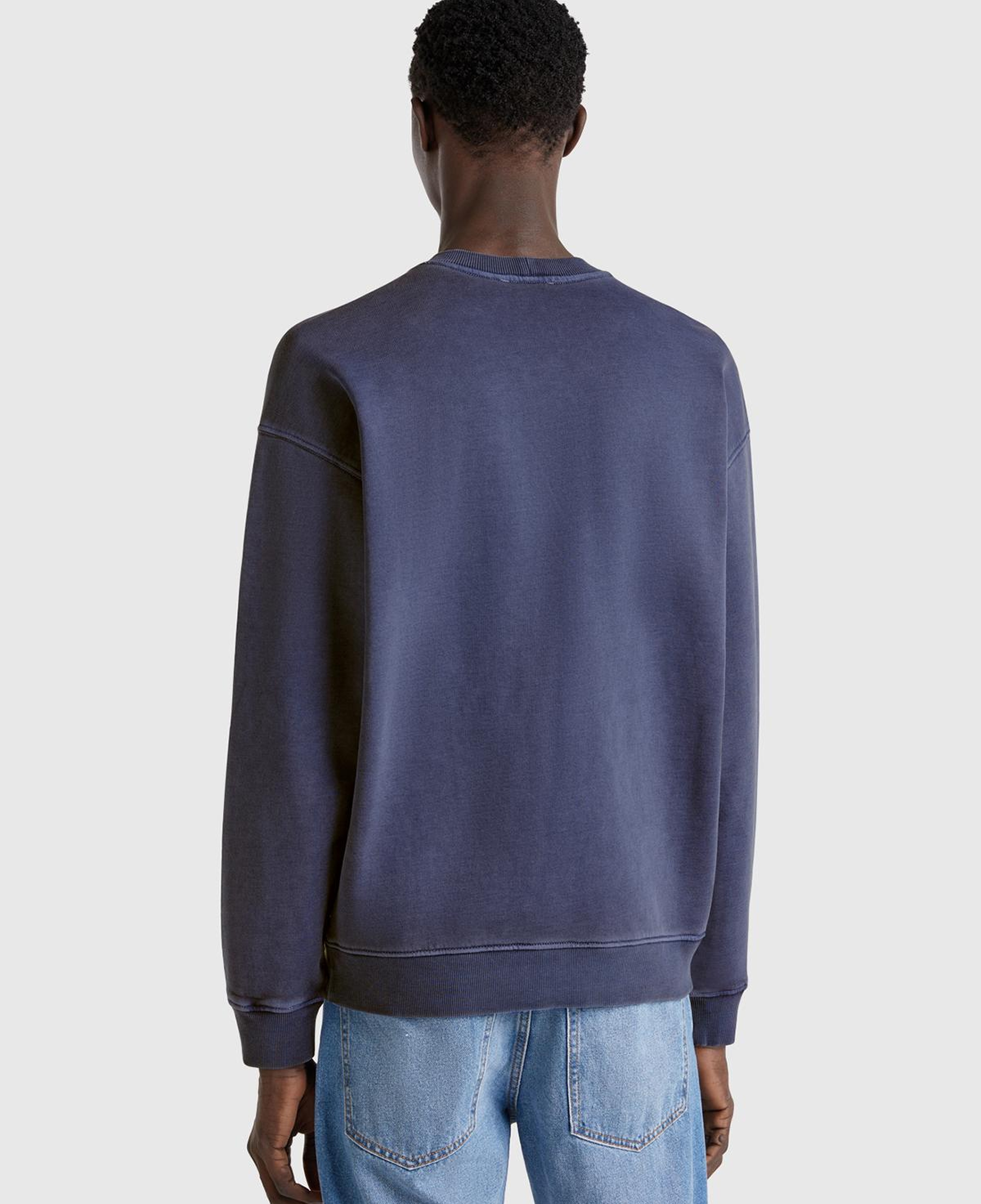 Erkek İndigo Pamuklu Logo Etiketi Detaylı Bisiklet Yaka Sweatshirt