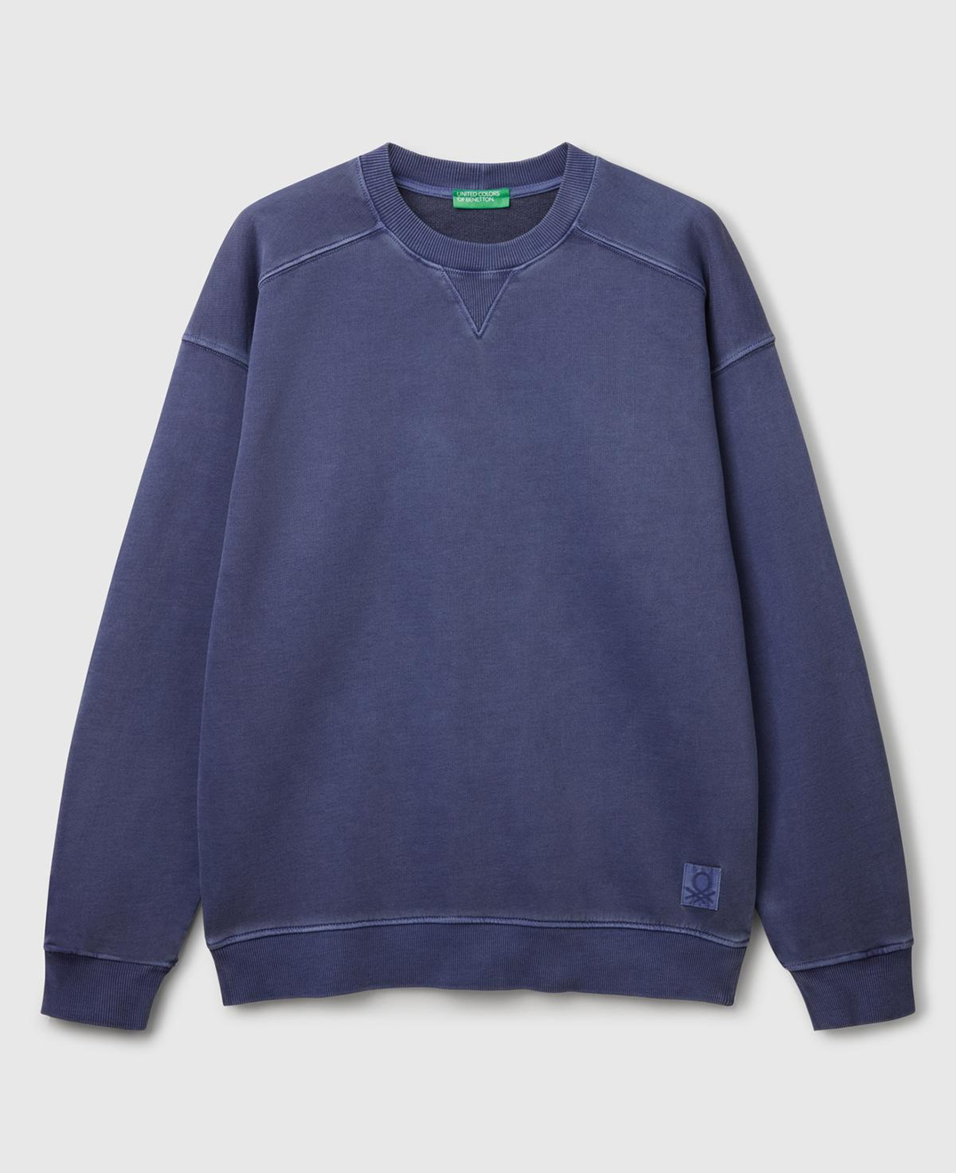 Erkek İndigo Pamuklu Logo Etiketi Detaylı Bisiklet Yaka Sweatshirt