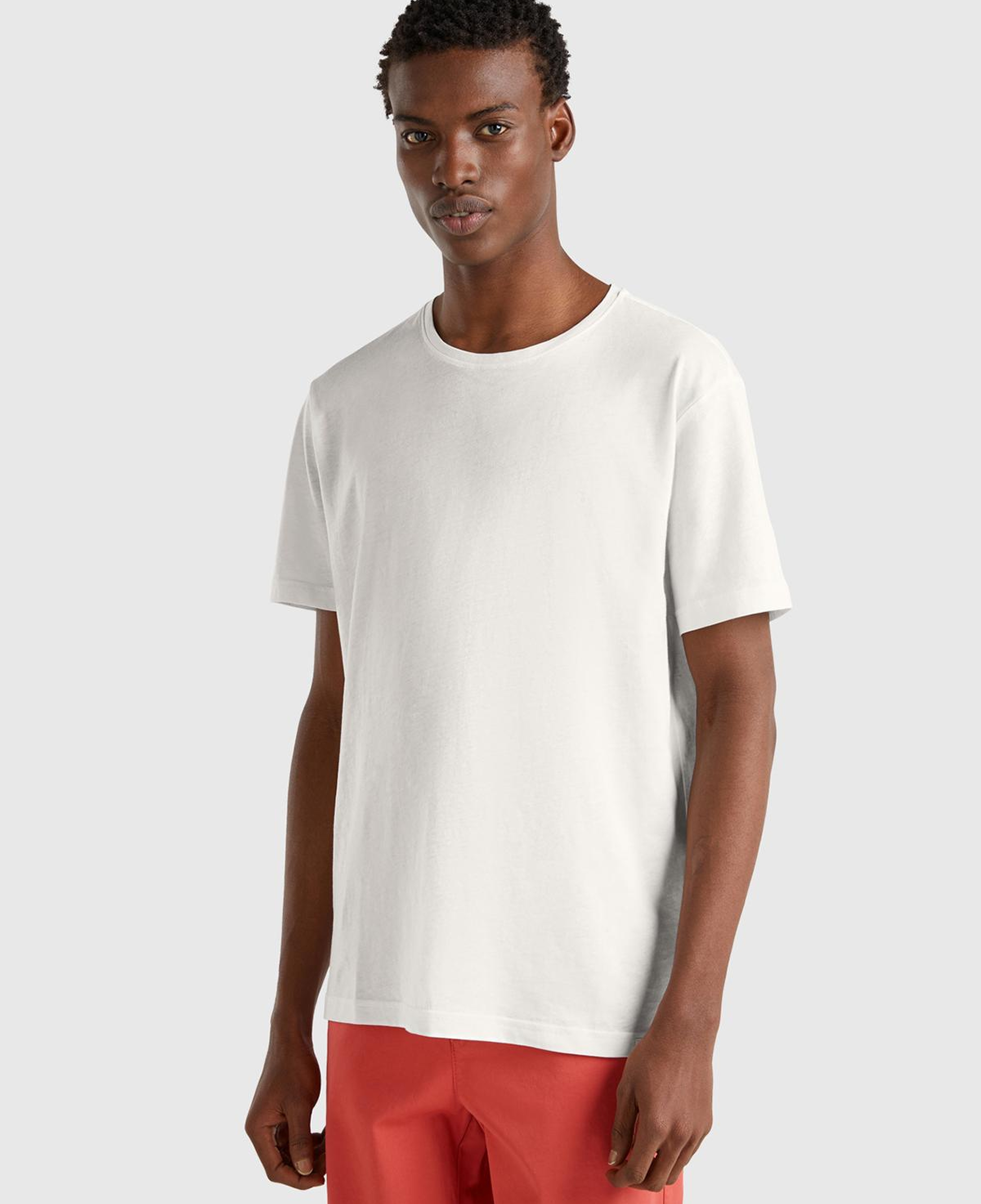Erkek Beyaz %100 Koton Bisiklet Yaka T-Shirt