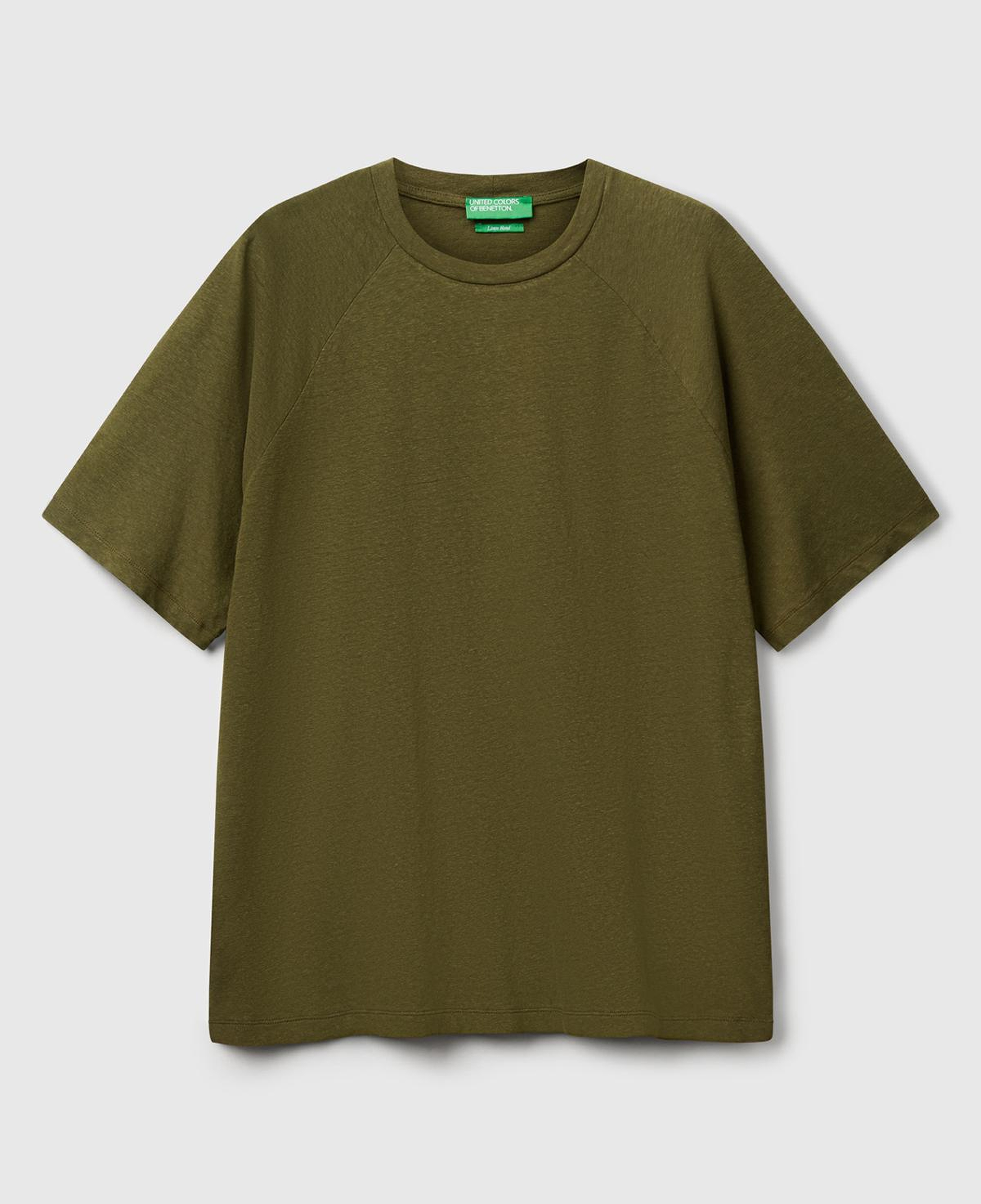 Erkek Haki Pamuk ve Keten Karışımlı Reglan Kol Relax Fit T-Shirt
