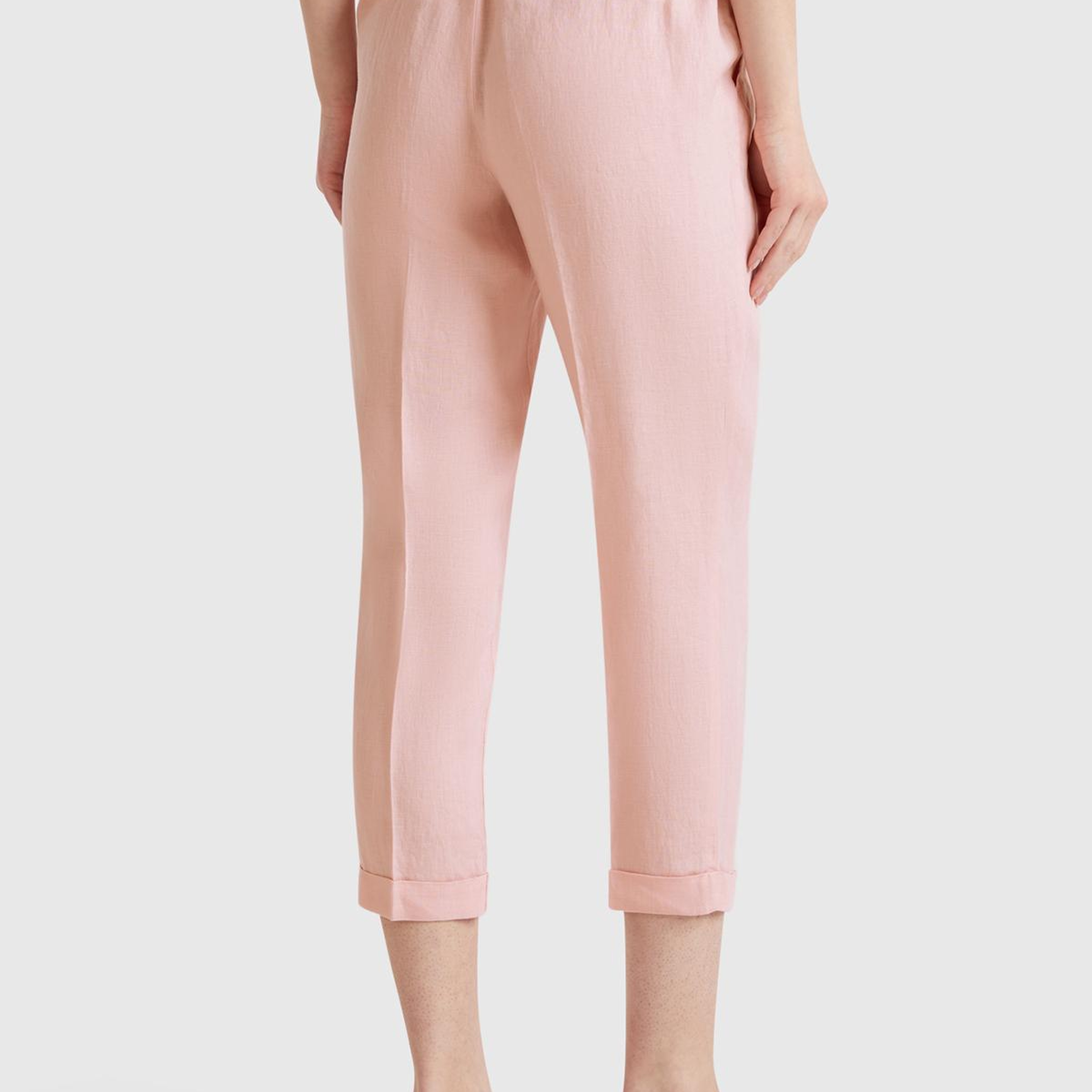 Kadın Pembe %100 Keten Beli Lastikli Pantolon