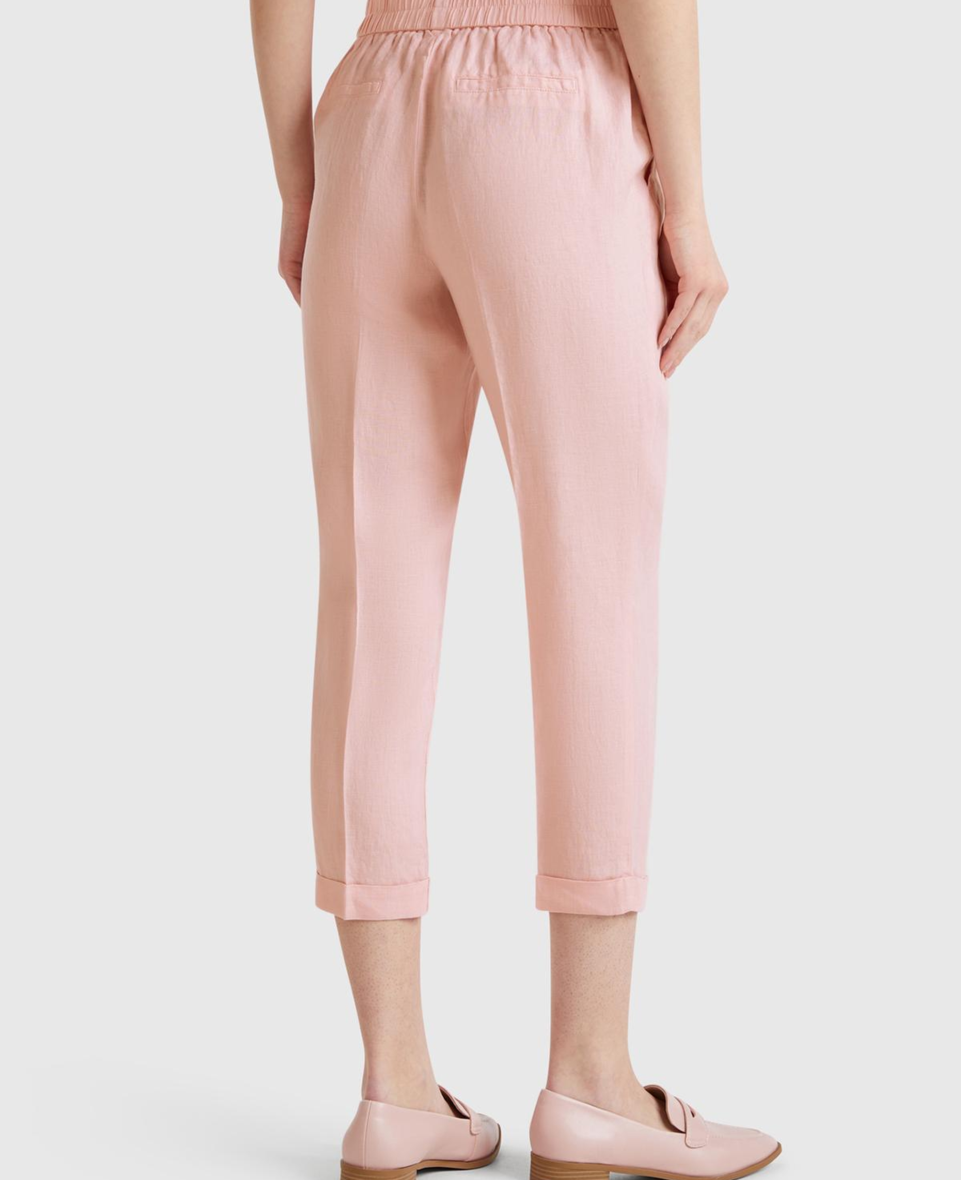 Kadın Pembe %100 Keten Beli Lastikli Pantolon