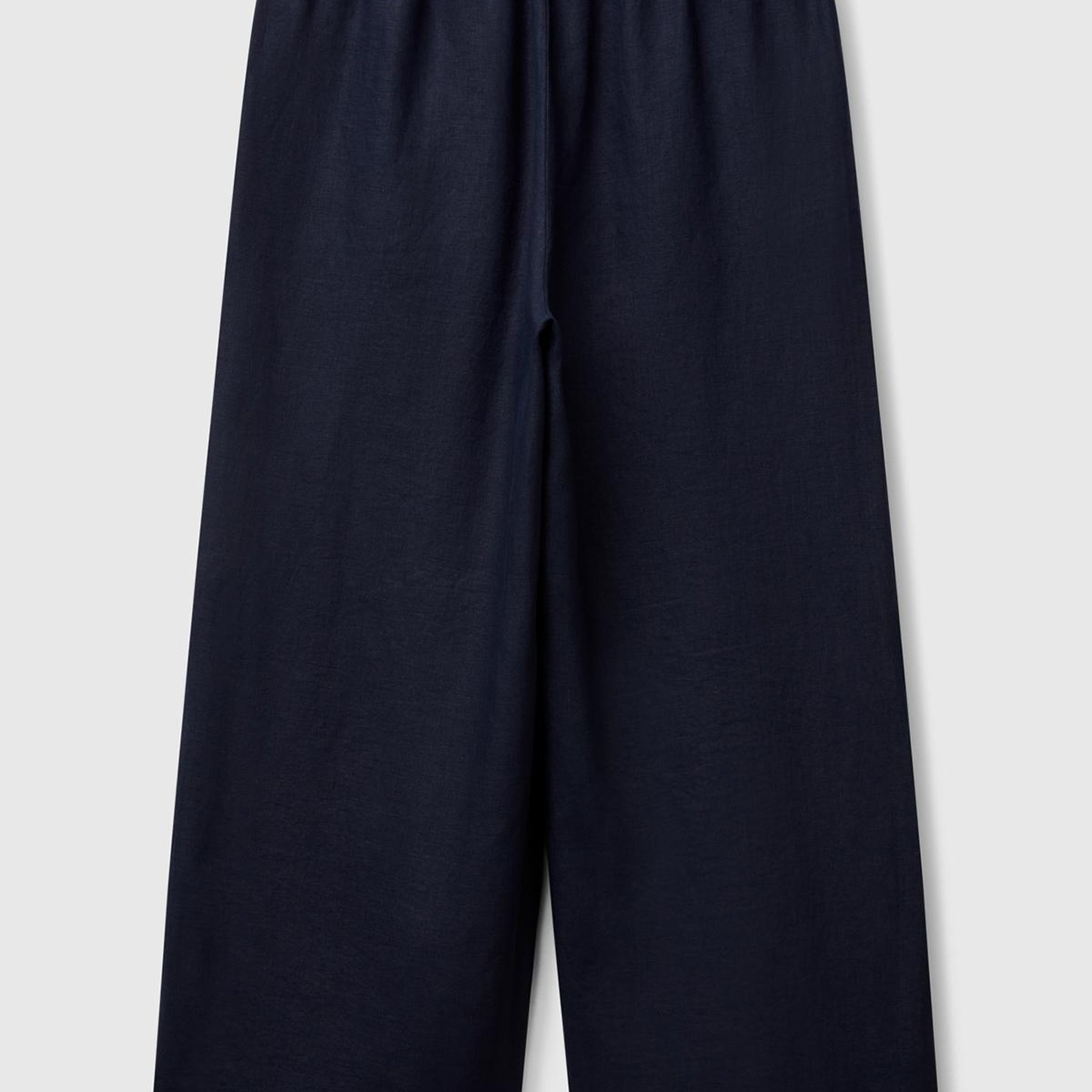 Kadın Lacivert %100 Keten Beli Lastikli Bol Kısa Paça Pantolon