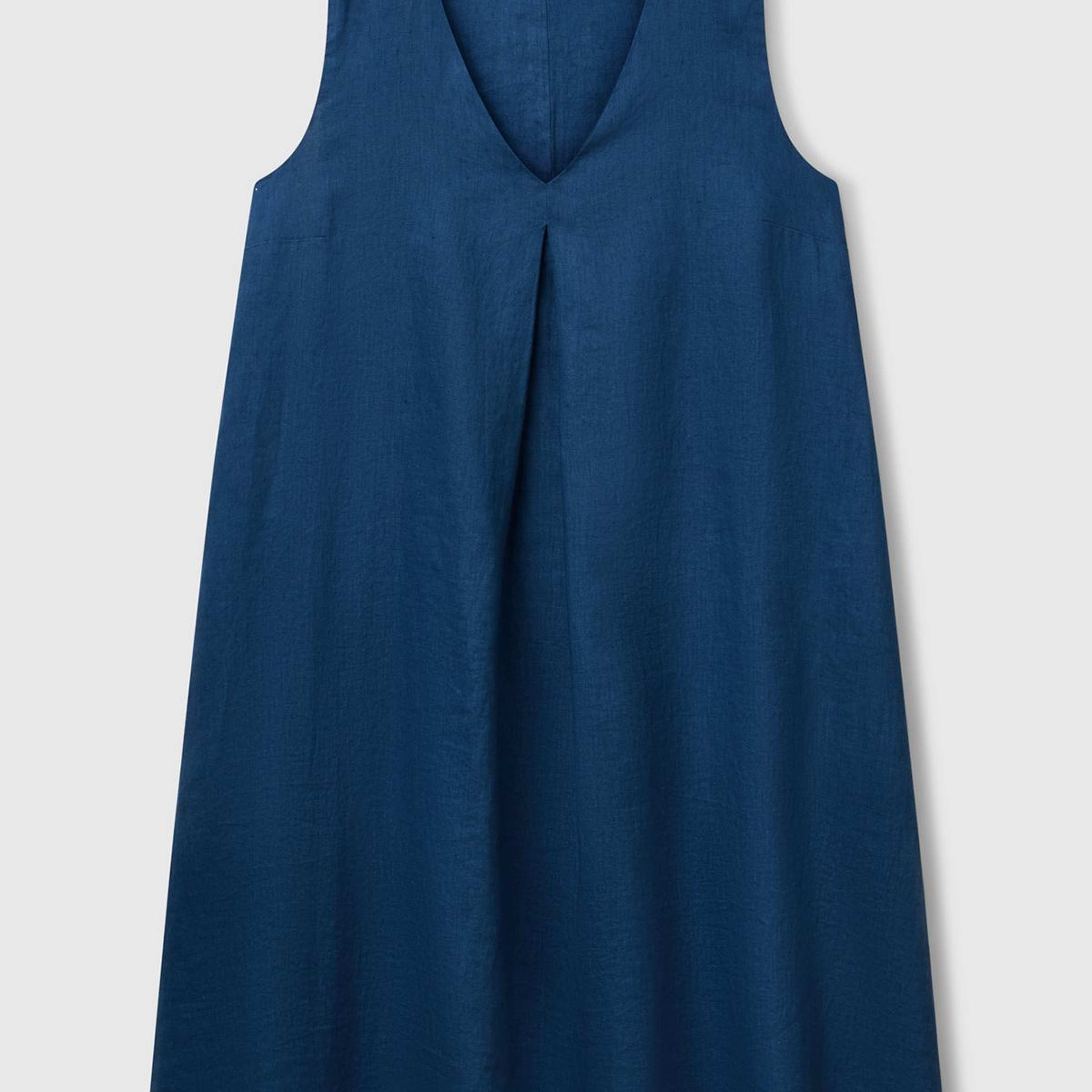 Kadın Denim %100 Keten Yanı Fermuarlı A Kesim V Yaka Kısa Elbise