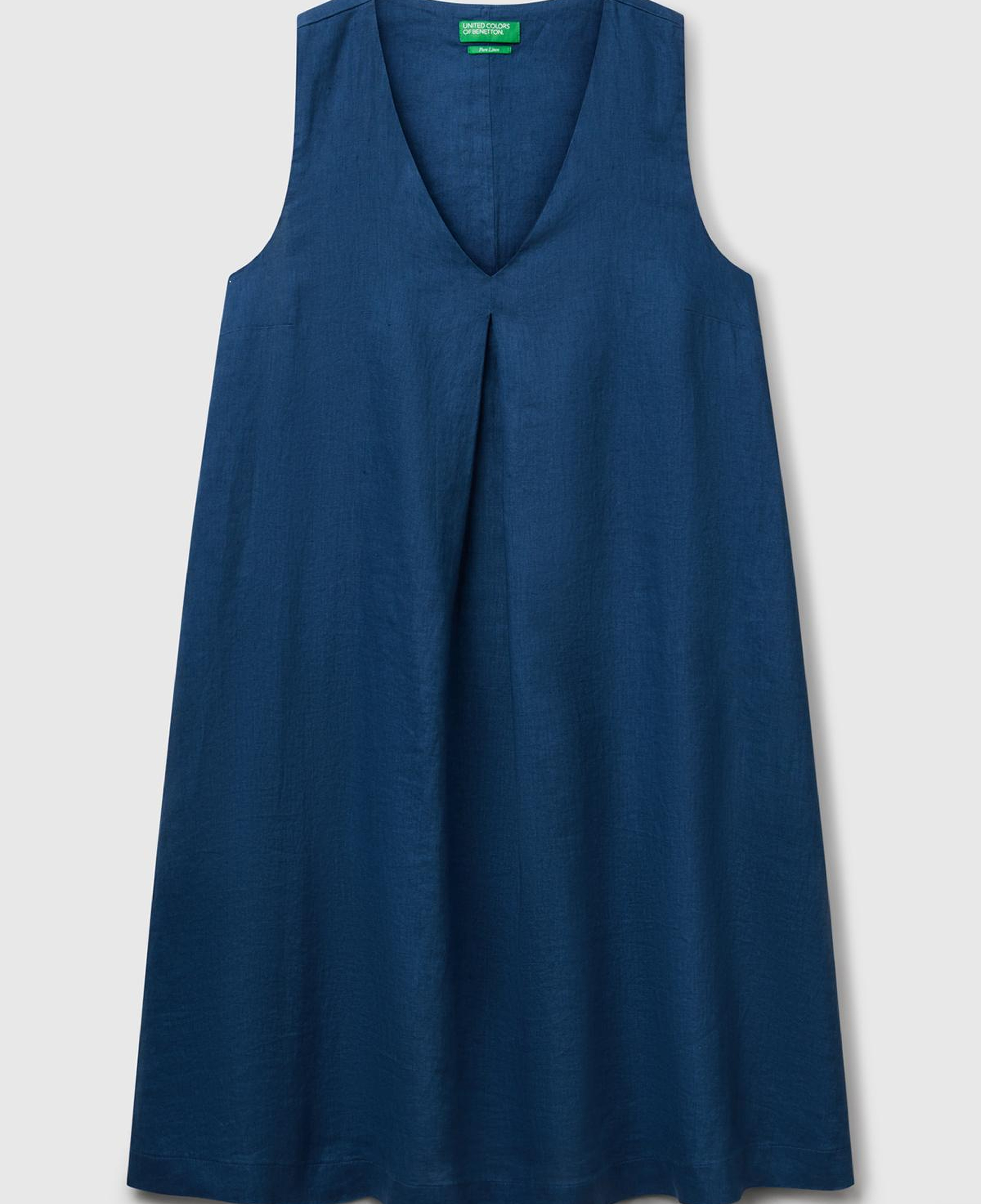 Kadın Denim %100 Keten Yanı Fermuarlı A Kesim V Yaka Kısa Elbise