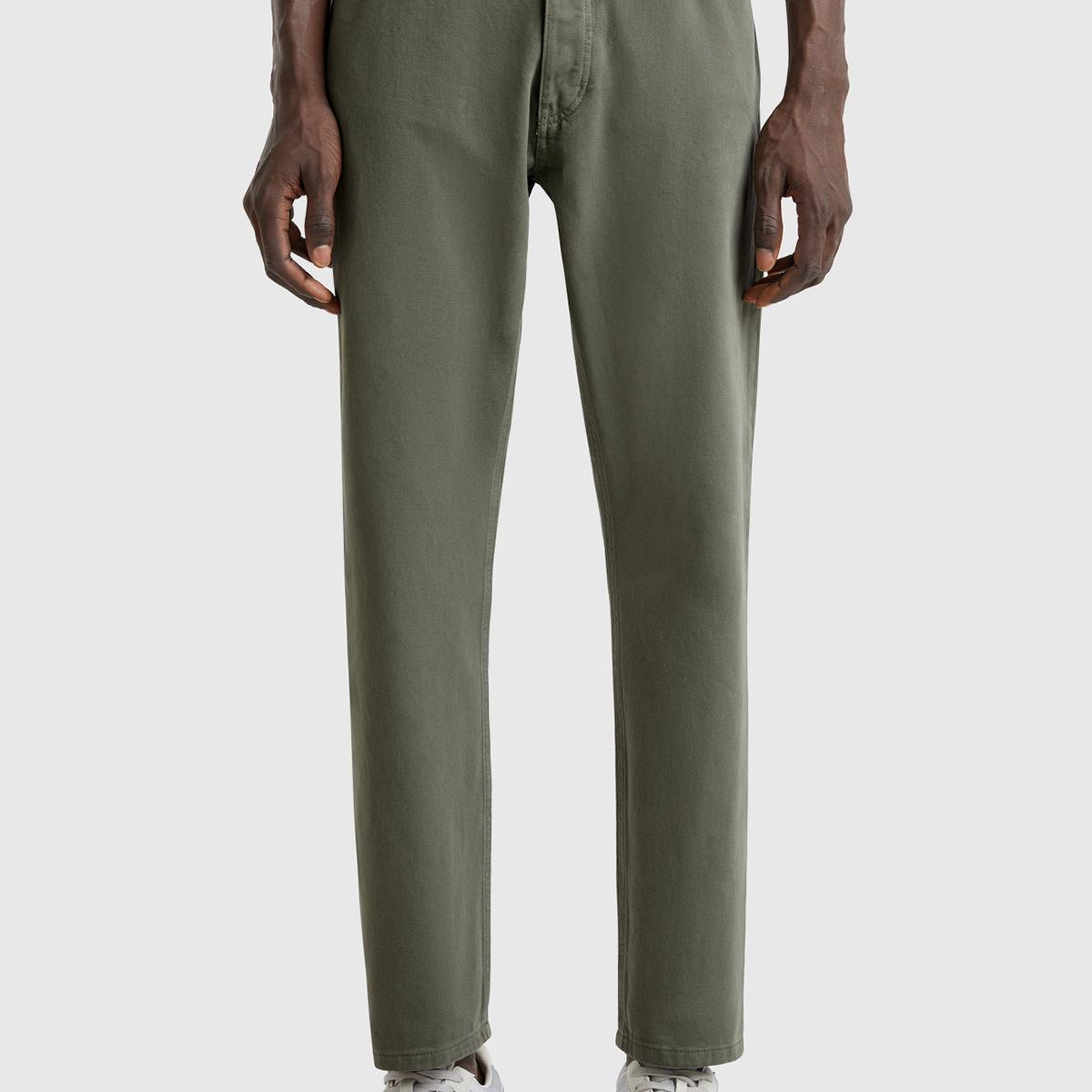 Erkek Soluk Yeşil %100 Pamuk Beli Logo Etiketli 5 Cepli Straight Fit Pantolon