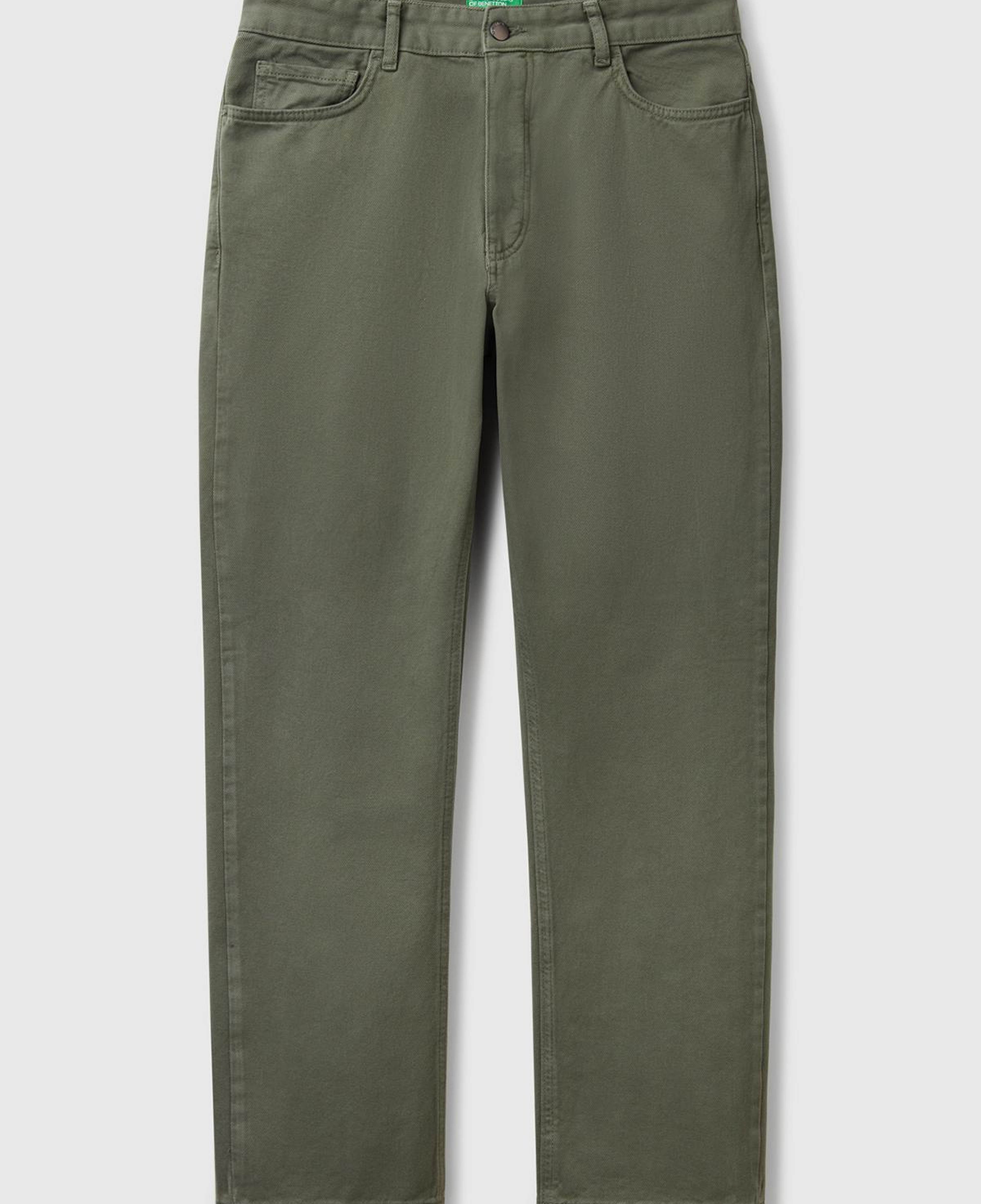 Erkek Soluk Yeşil %100 Pamuk Beli Logo Etiketli 5 Cepli Straight Fit Pantolon