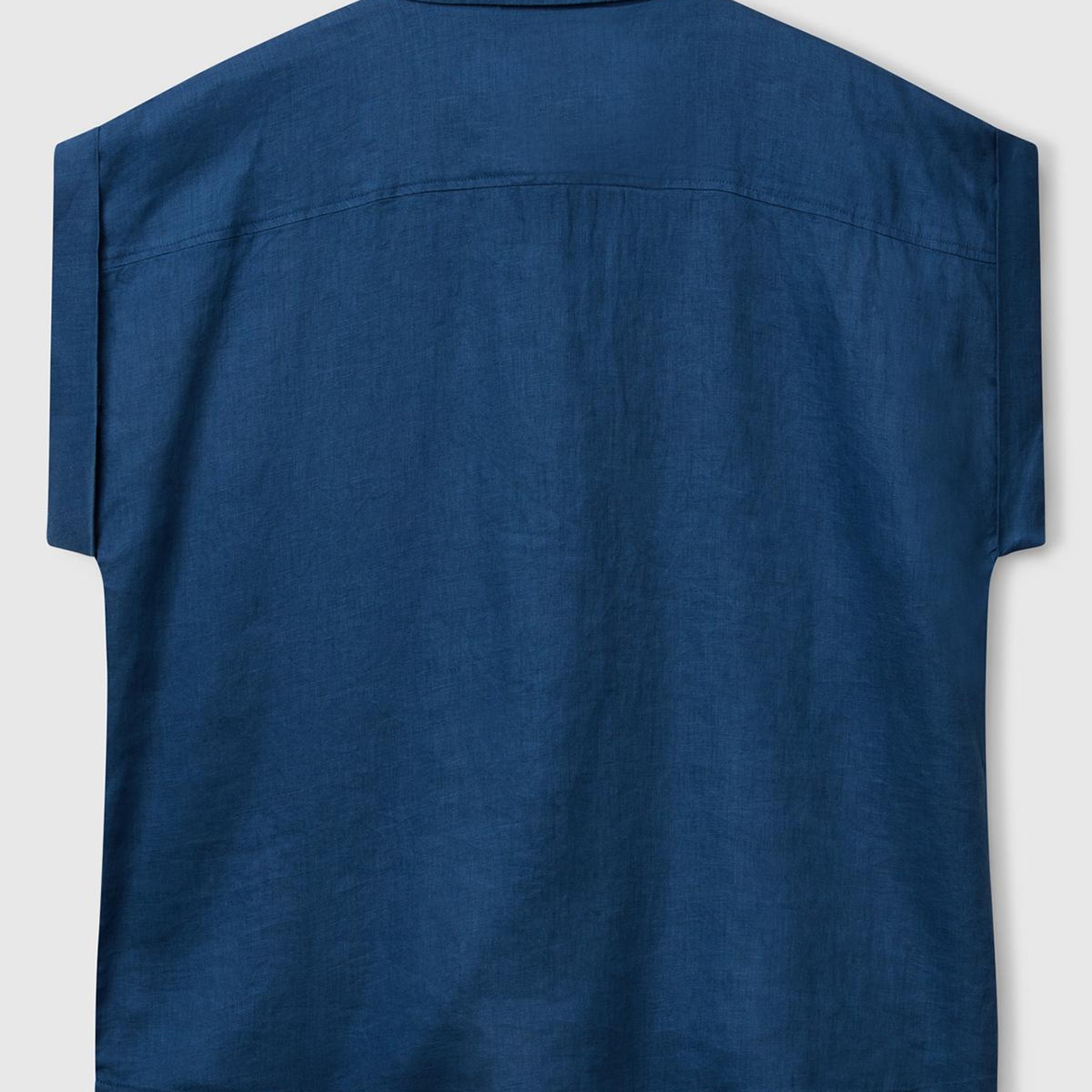 Kadın Denim %100 Keten Omuz Detaylı Kısa Kollu Gömlek