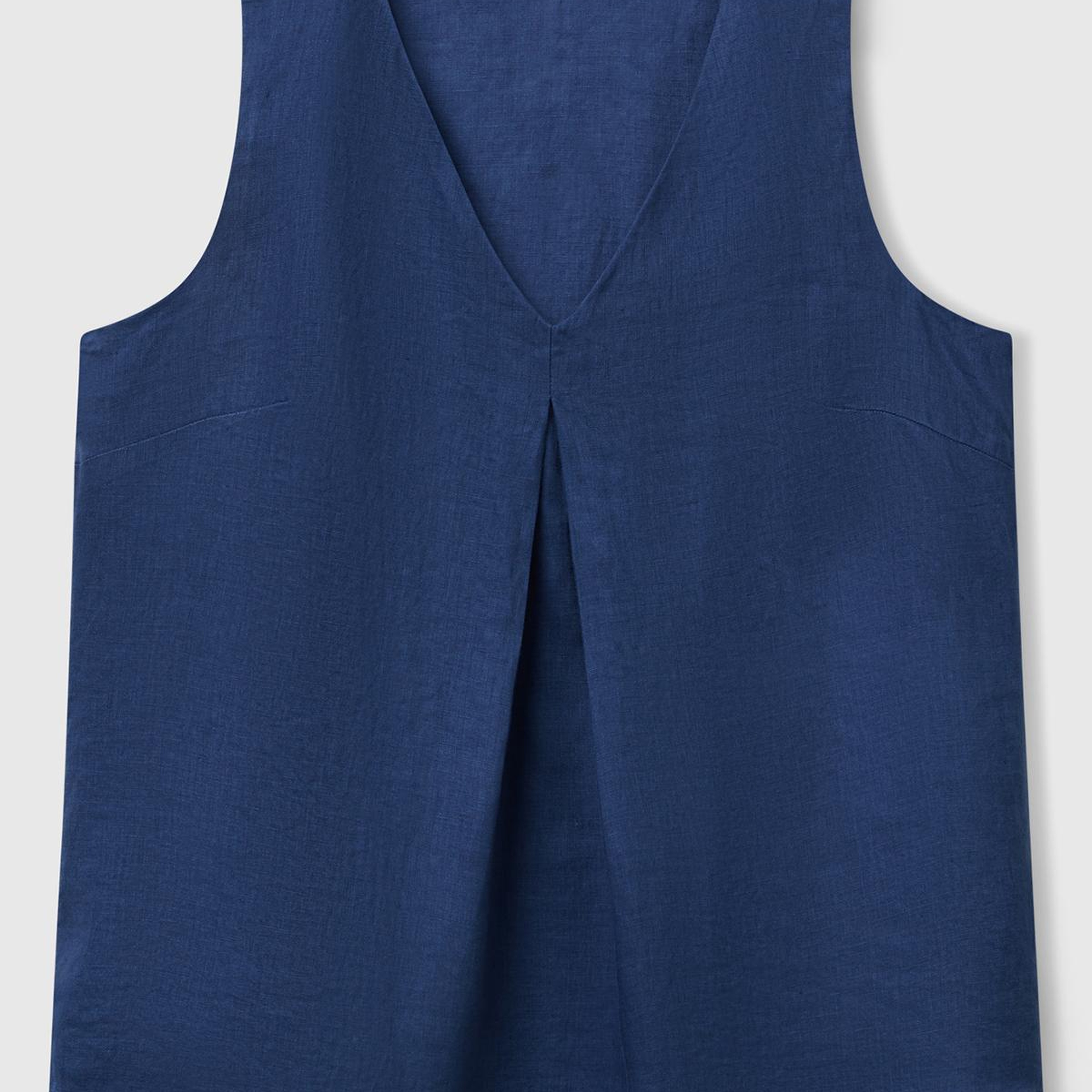 Kadın Denim %100 Keten V Yaka Kolsuz Geniş Kesim Bluz