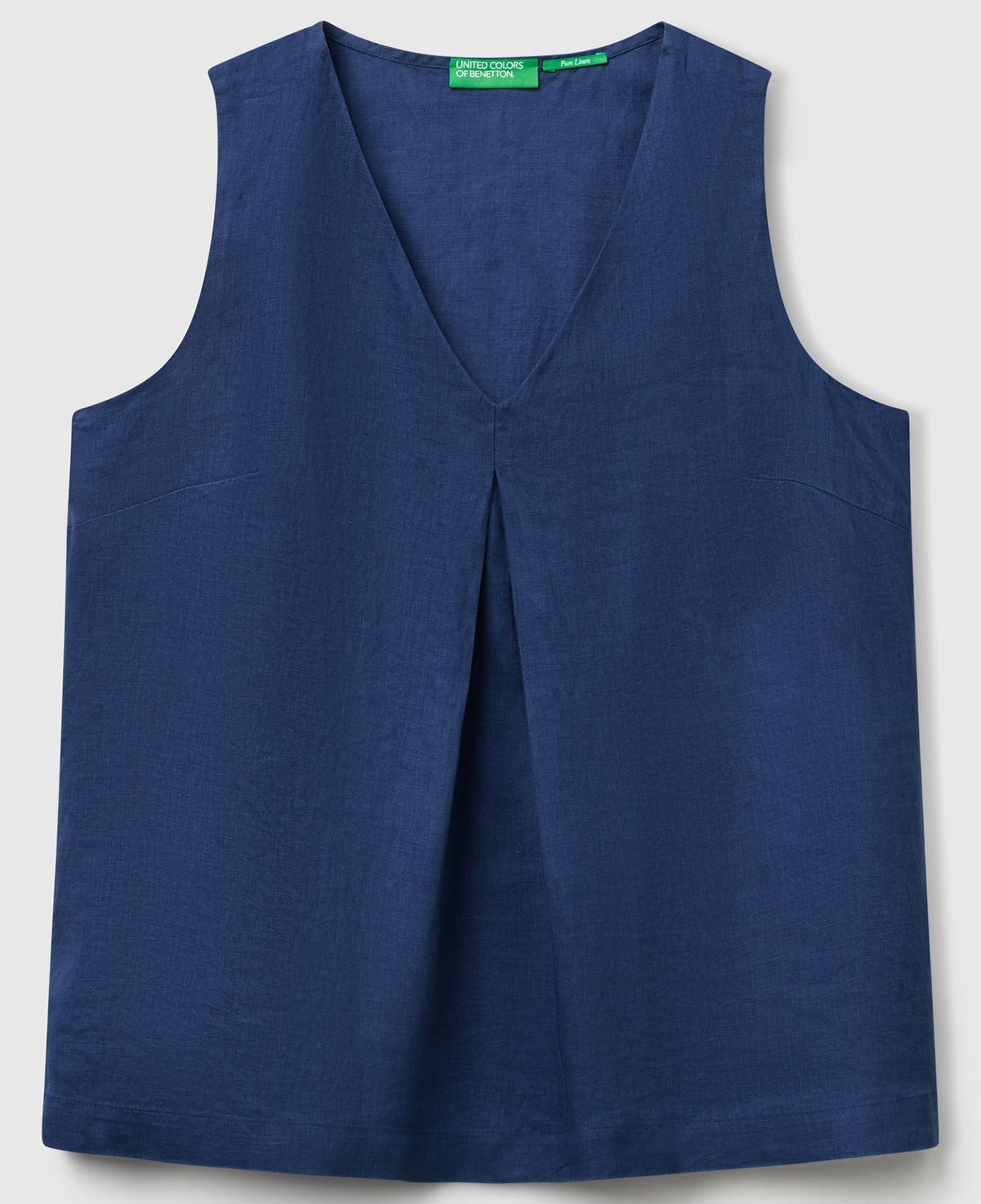 Kadın Denim %100 Keten V Yaka Kolsuz Geniş Kesim Bluz