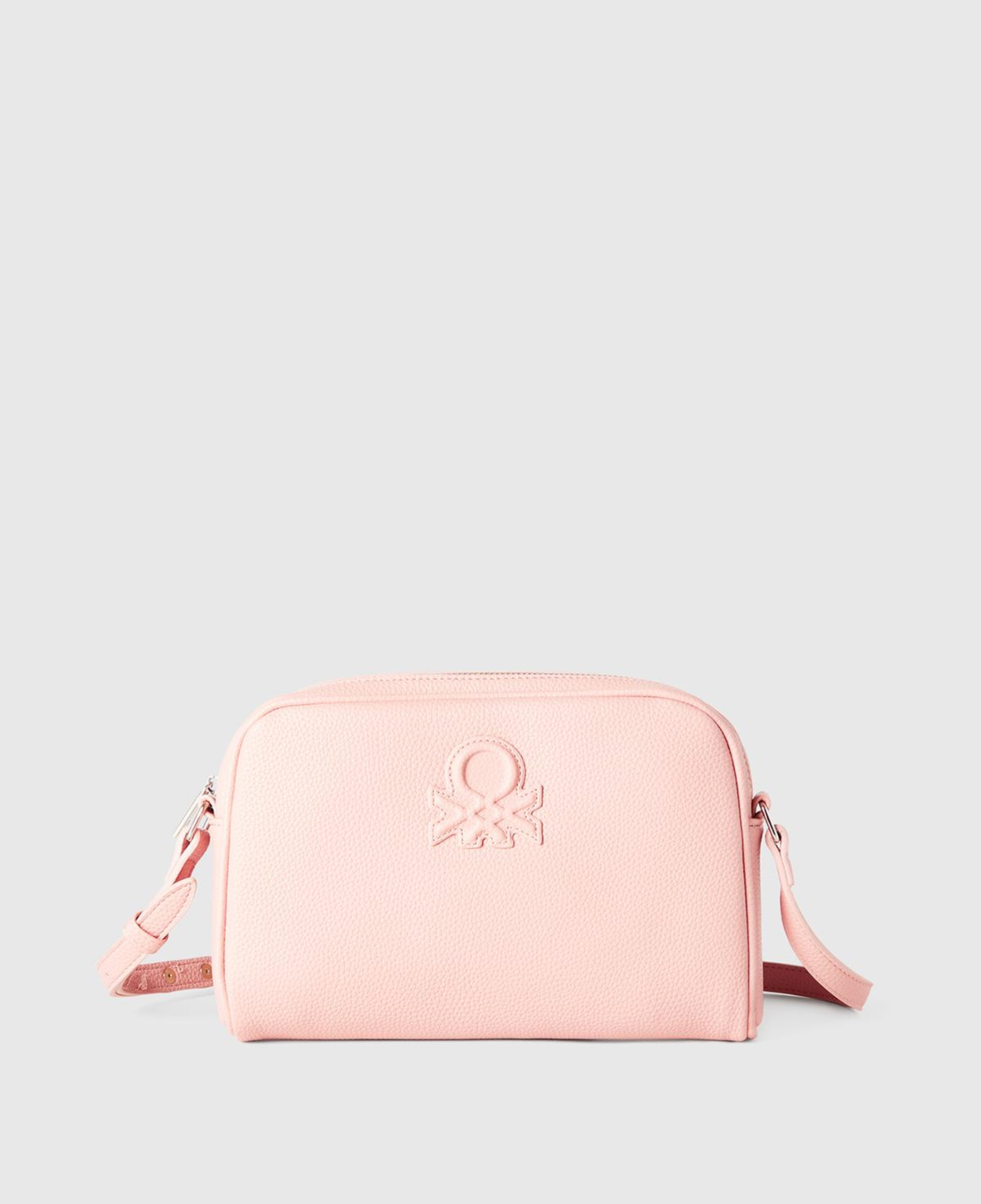 Kadın Pembe Eskitme Efektli Fermuarlı Kabartma Logolu Mini Omuz Çantası