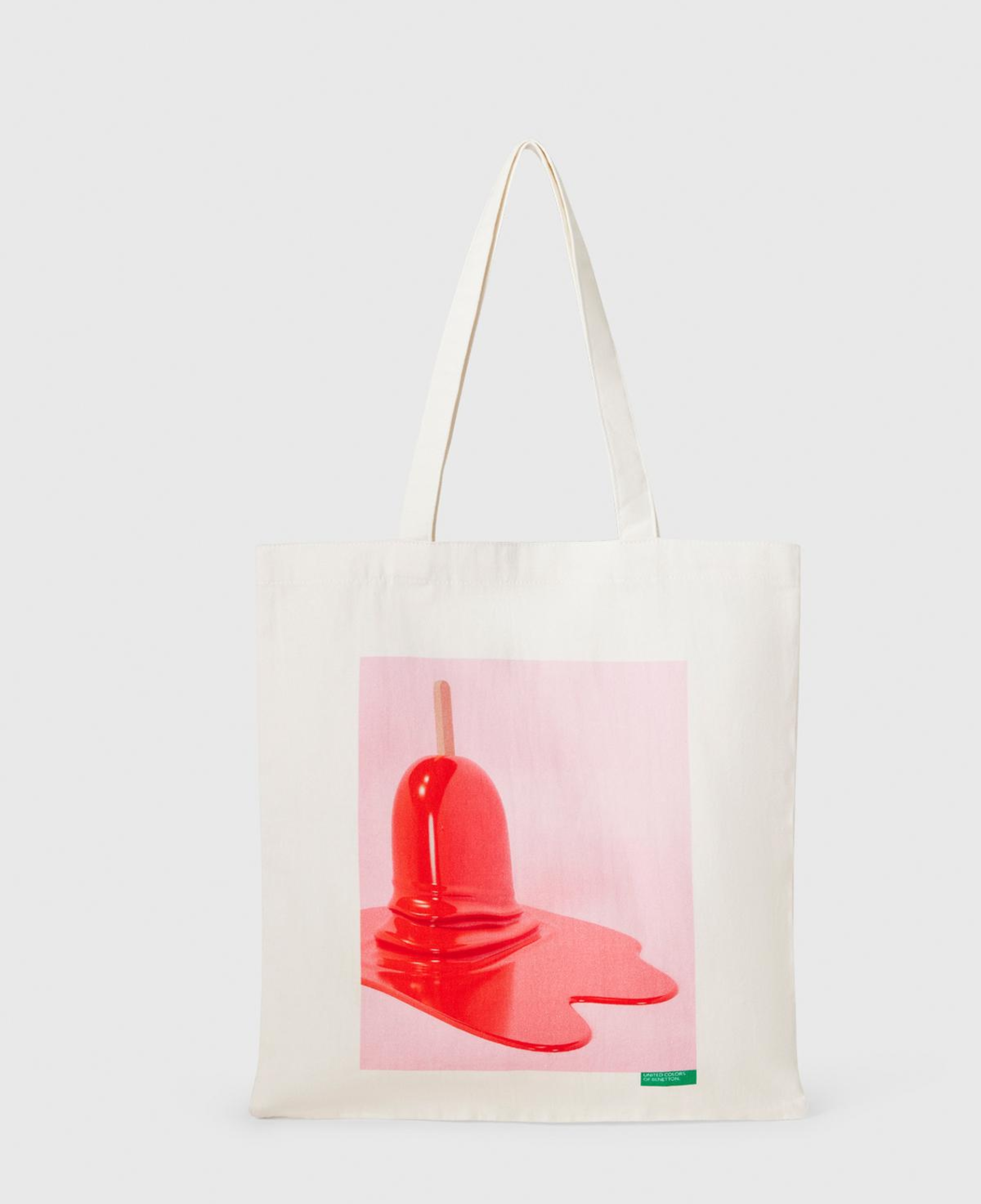 Kadın Kırmızı Mix %100 Koton Dondurma Desenli Tote Çanta