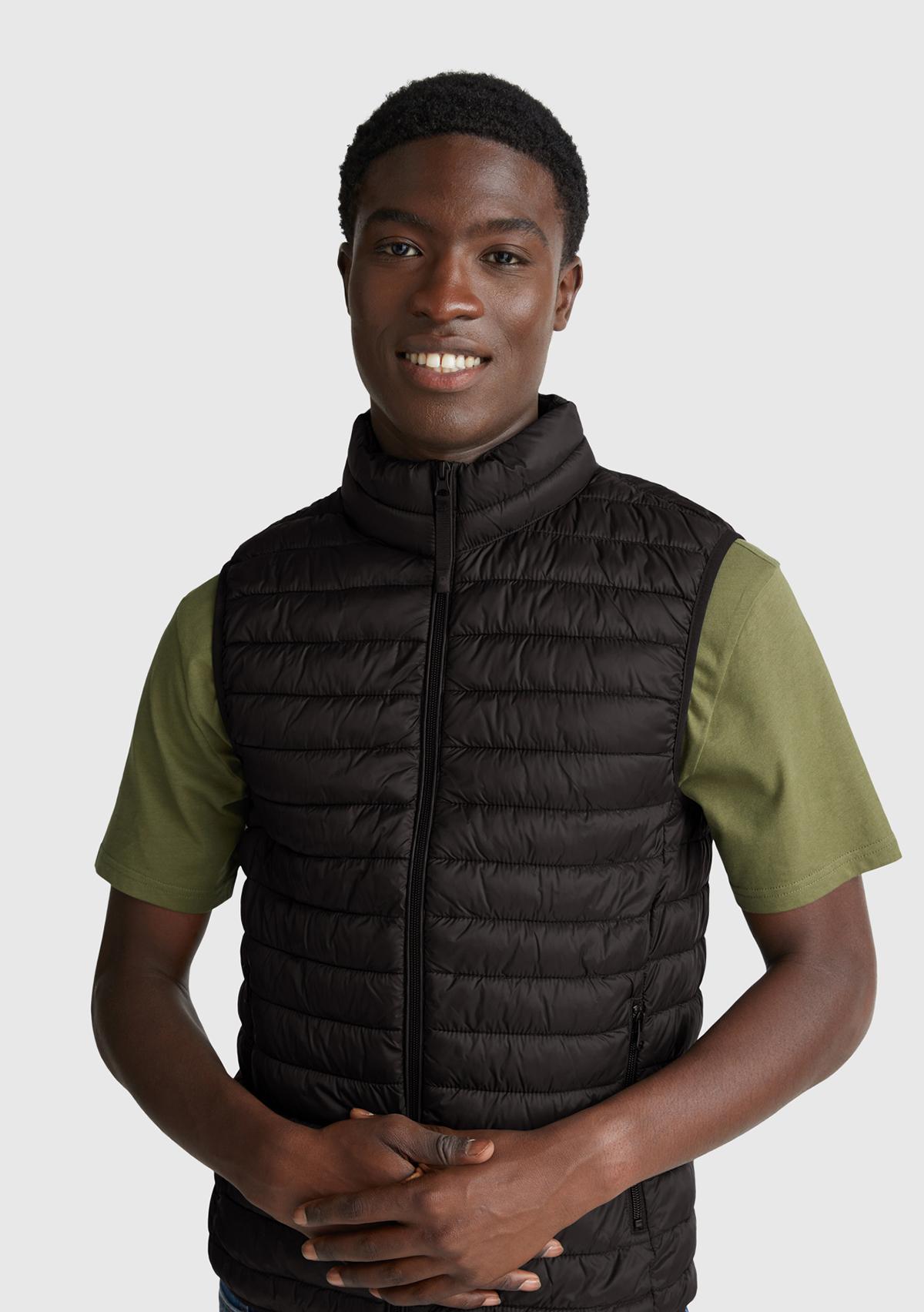 Erkek Siyah Polyester Dolgulu Regular Fit Yelek