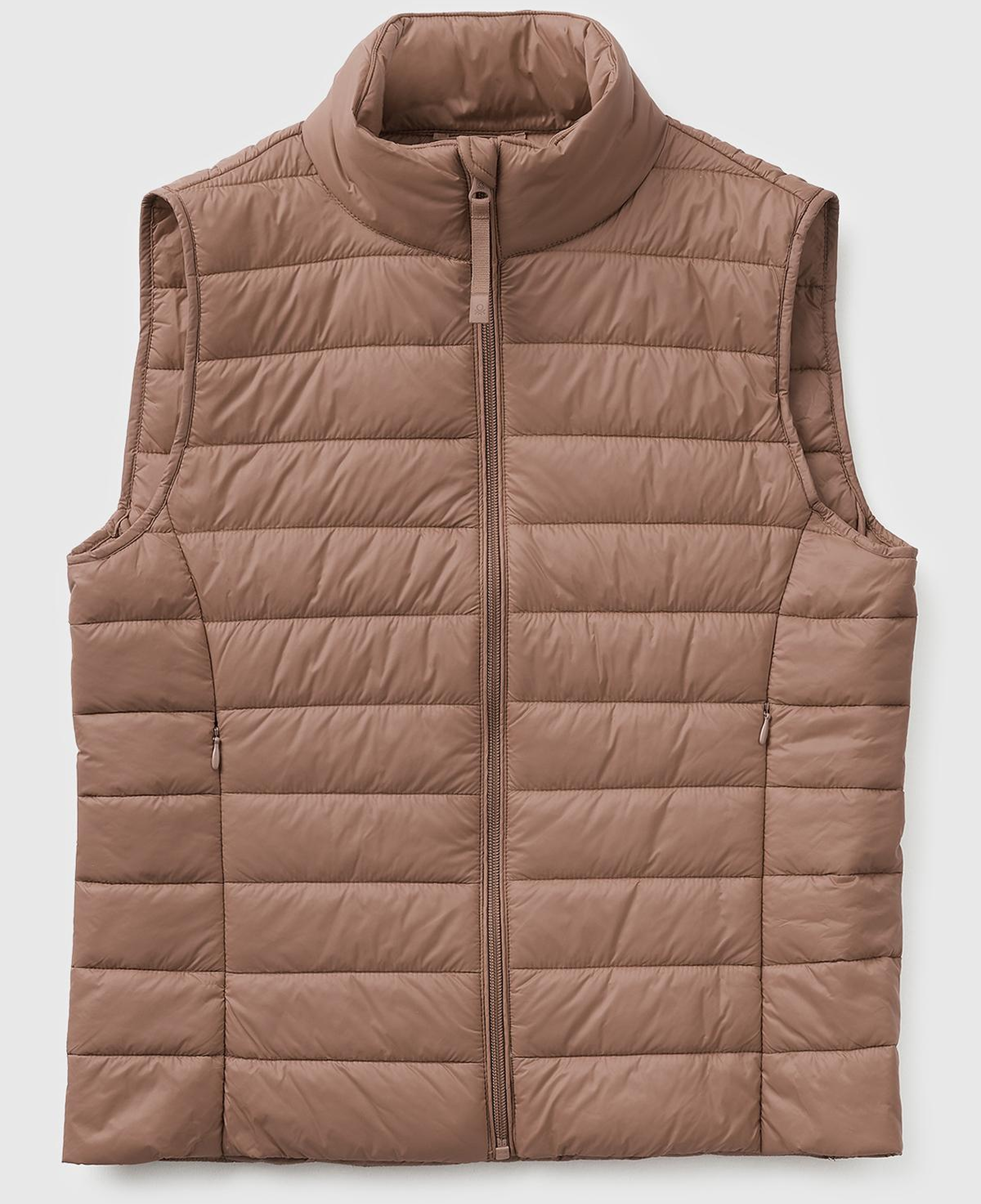 Kadın Vizon Polyester Dolgulu Fermuarlı Slim Fit Pufa Yelek