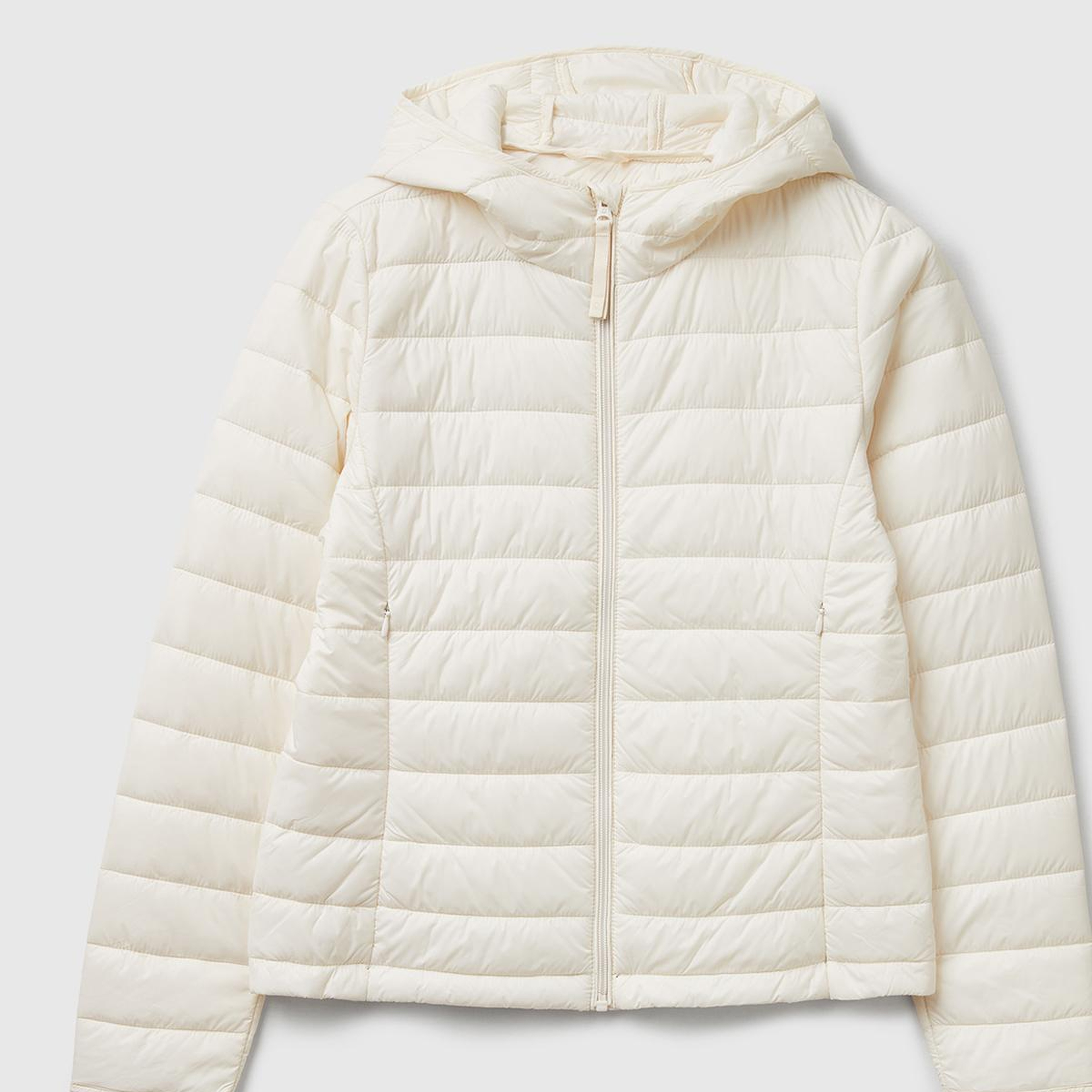 Kadın Krem Polyester Dolgulu Feramuarlı Kapüşonlu Slim Fit Puffer Mont