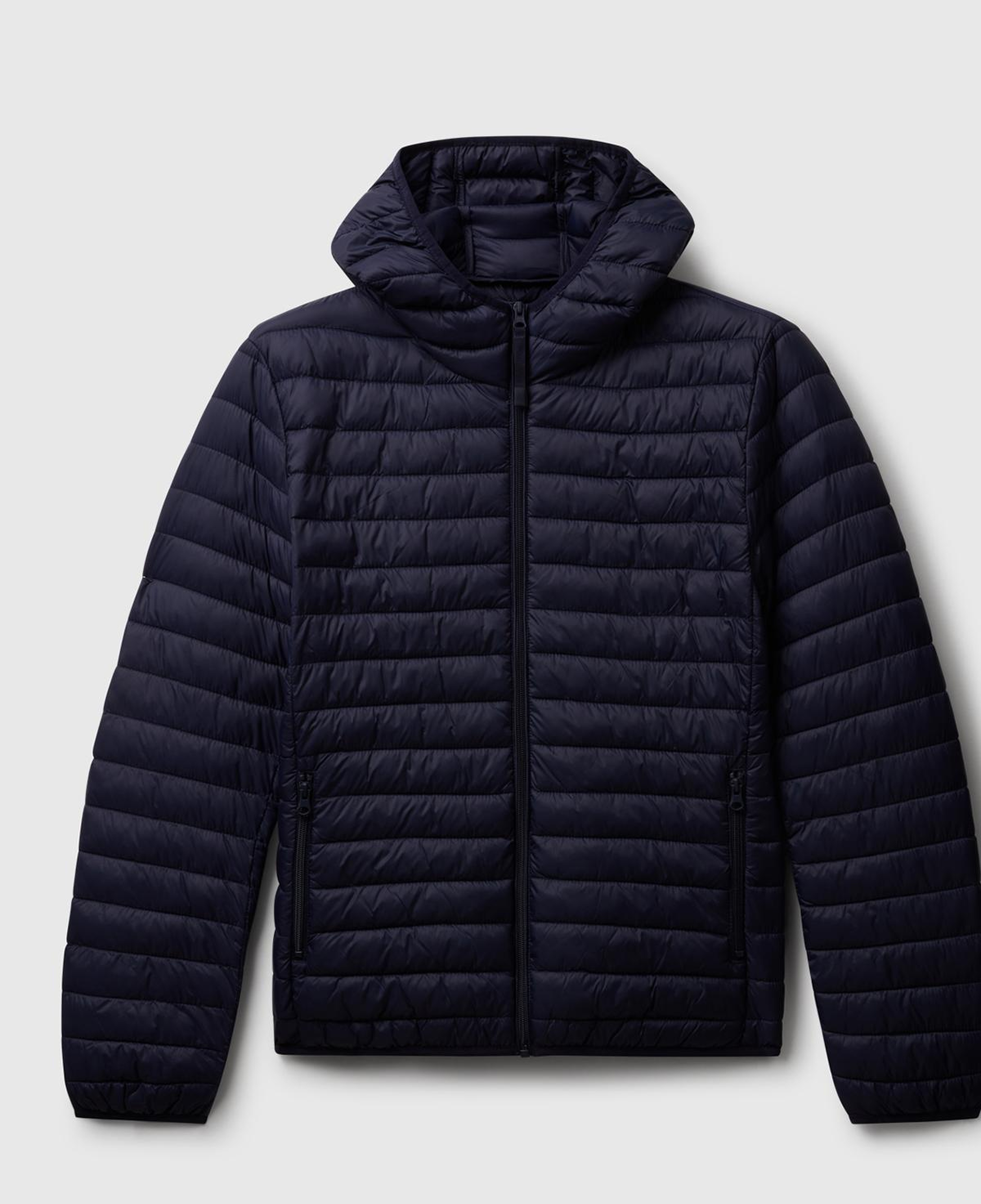 Erkek Lacivert Polyester Dolgulu Regular Fit Kapüşonlu Puffer Mont