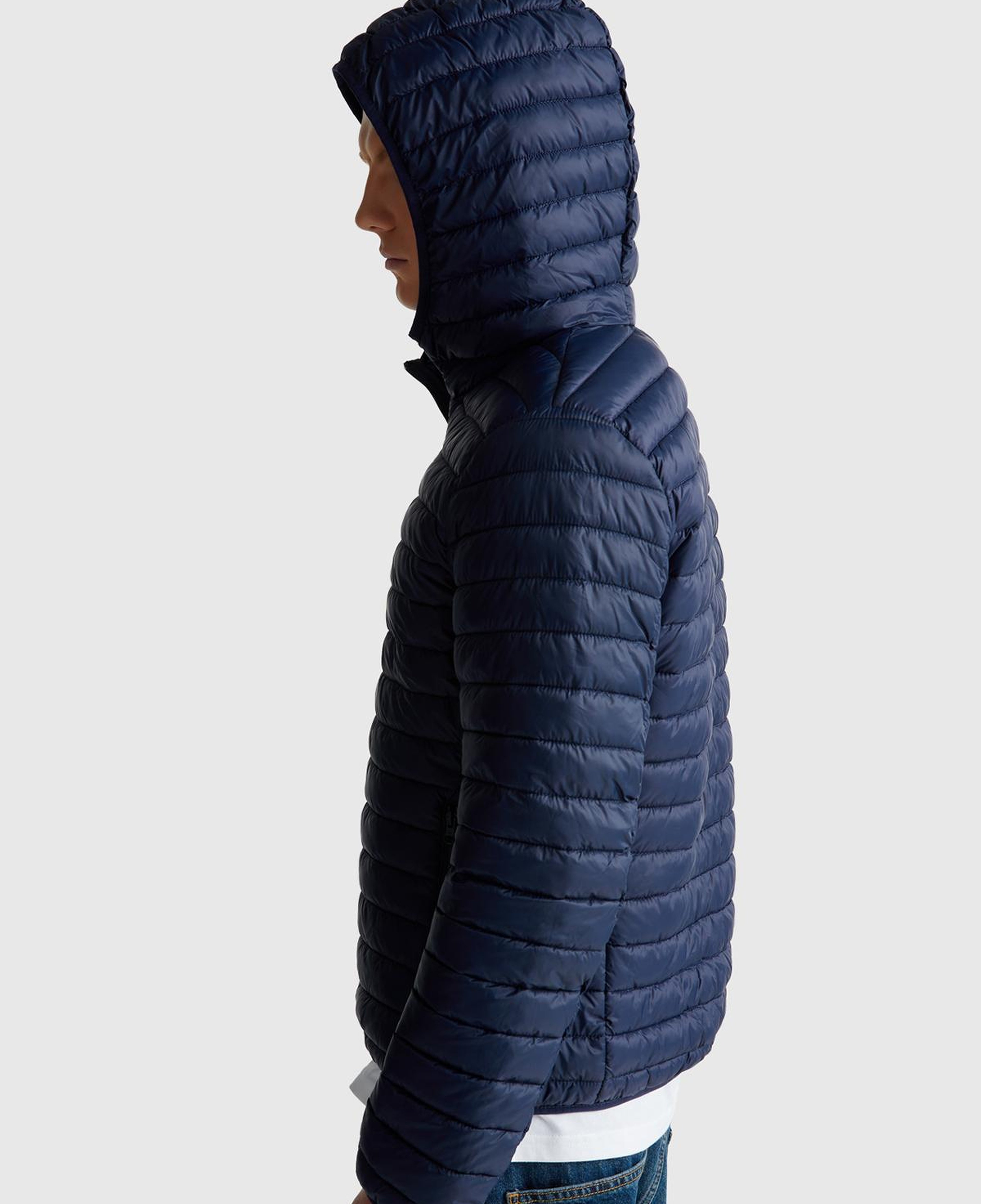 Erkek Lacivert Polyester Dolgulu Regular Fit Kapüşonlu Puffer Mont