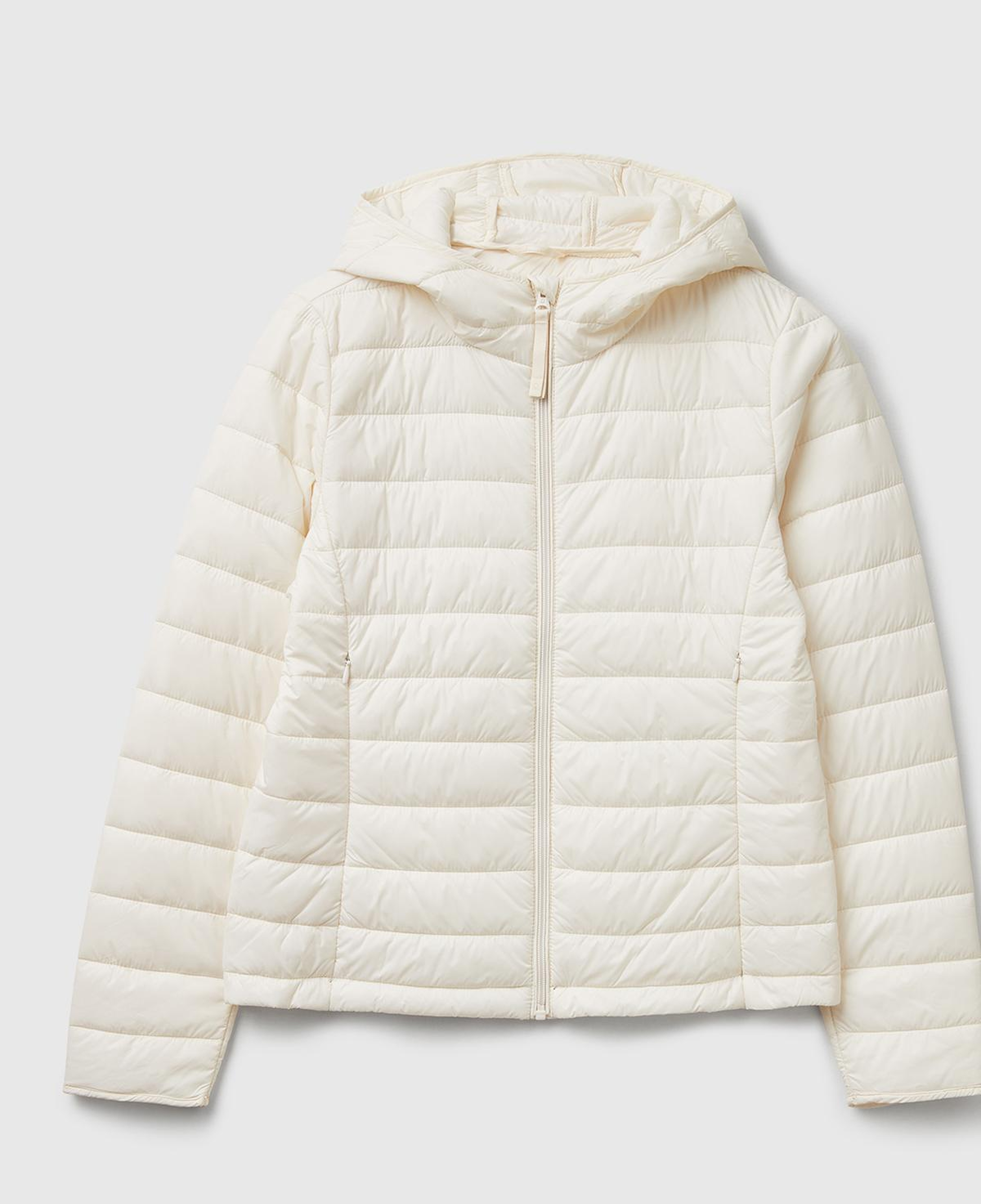 Kadın Krem Polyester Dolgulu Feramuarlı Kapüşonlu Slim Fit Puffer Mont