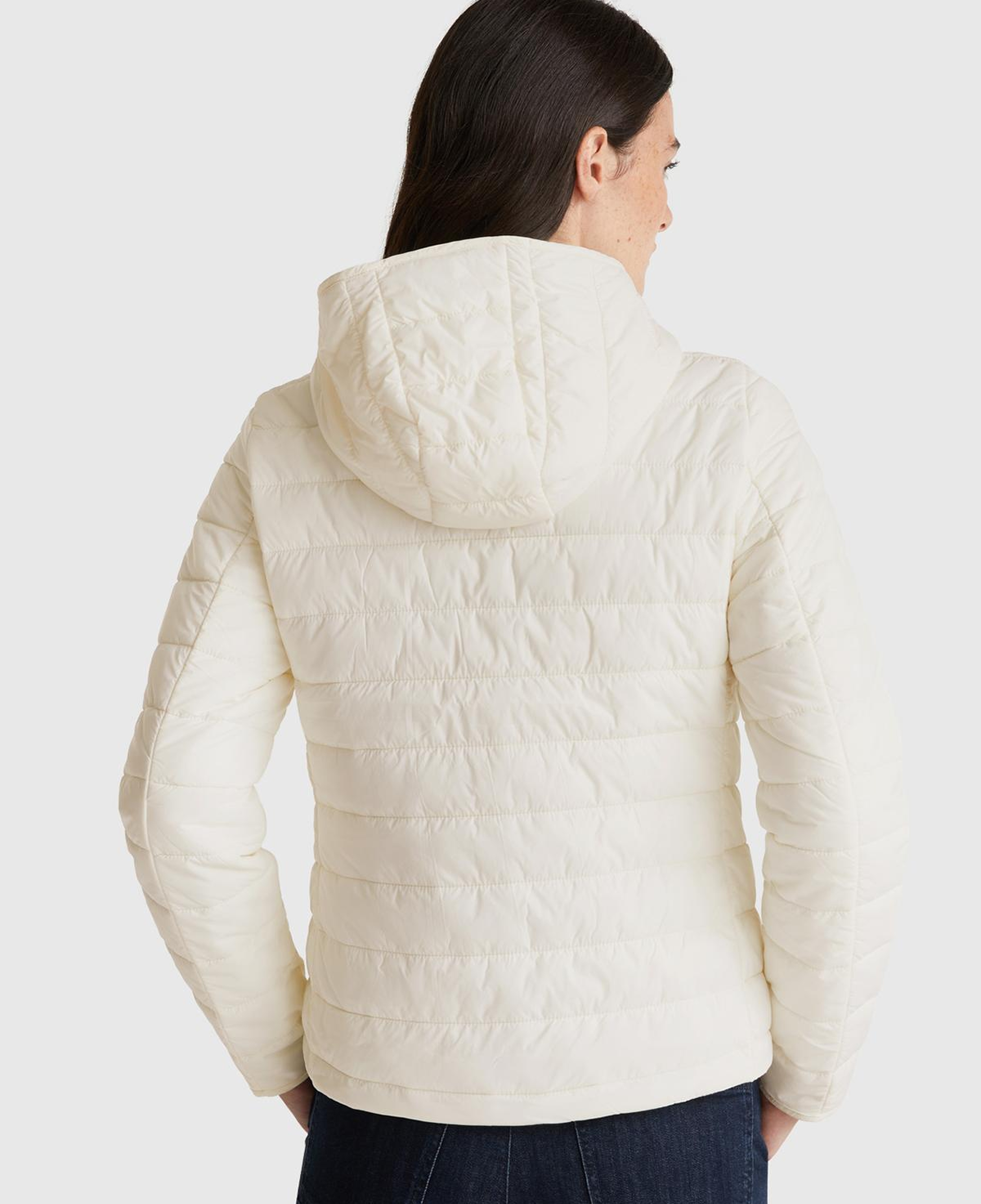 Kadın Krem Polyester Dolgulu Feramuarlı Kapüşonlu Slim Fit Puffer Mont