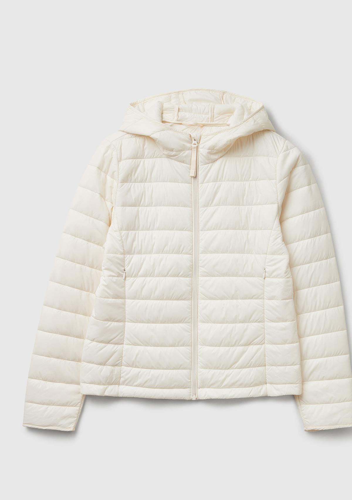 Kadın Krem Polyester Dolgulu Feramuarlı Kapüşonlu Slim Fit Puffer Mont