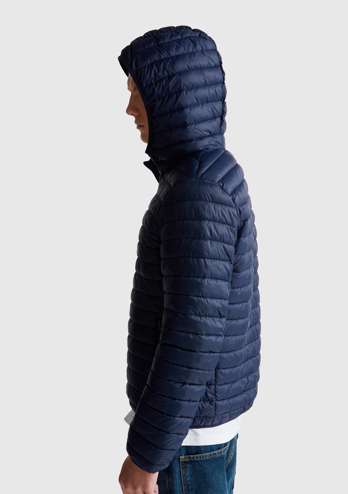 Erkek Lacivert Polyester Dolgulu Regular Fit Kapüşonlu Puffer Mont
