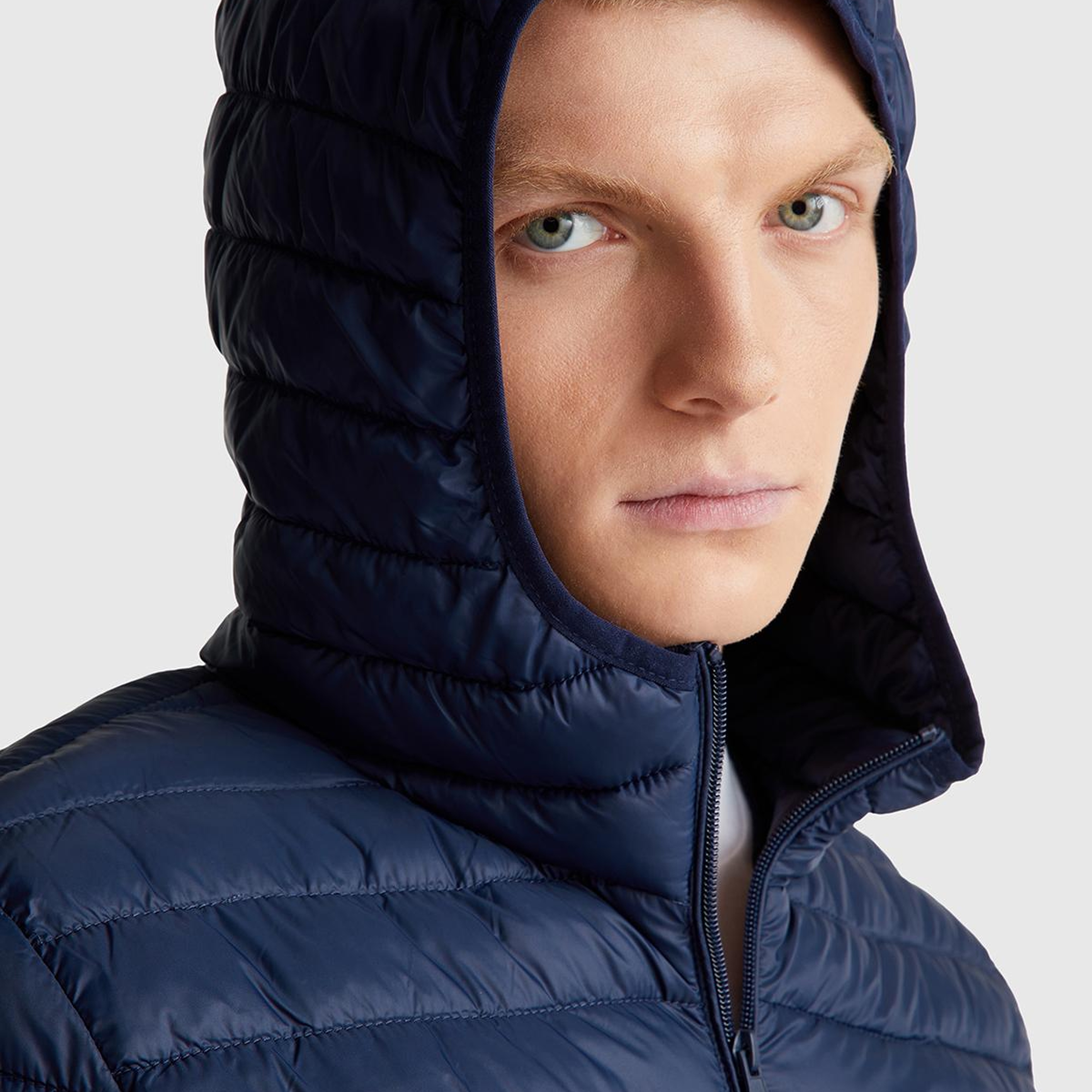 Erkek Lacivert Polyester Dolgulu Regular Fit Kapüşonlu Puffer Mont