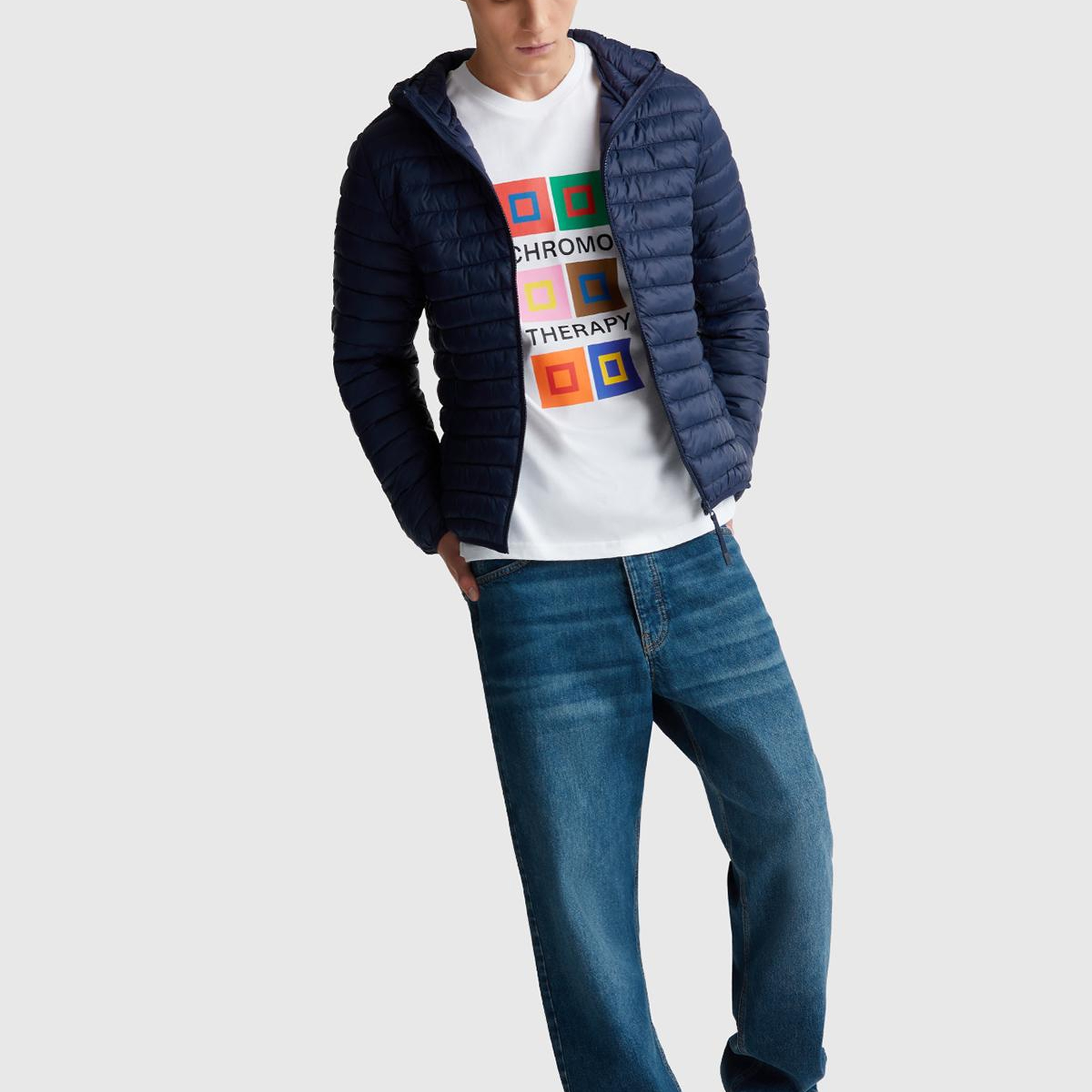 Erkek Lacivert Polyester Dolgulu Regular Fit Kapüşonlu Puffer Mont
