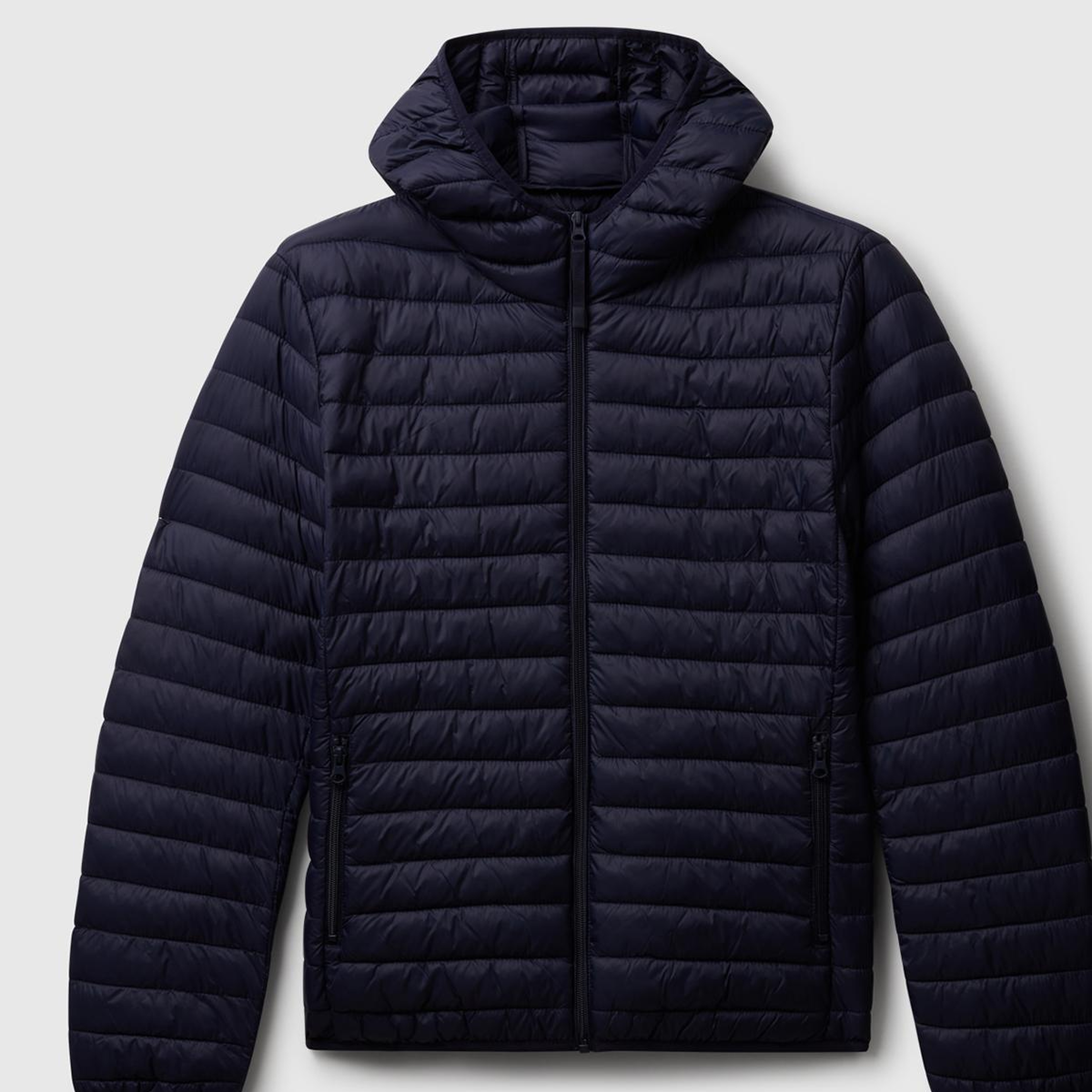 Erkek Lacivert Polyester Dolgulu Regular Fit Kapüşonlu Puffer Mont