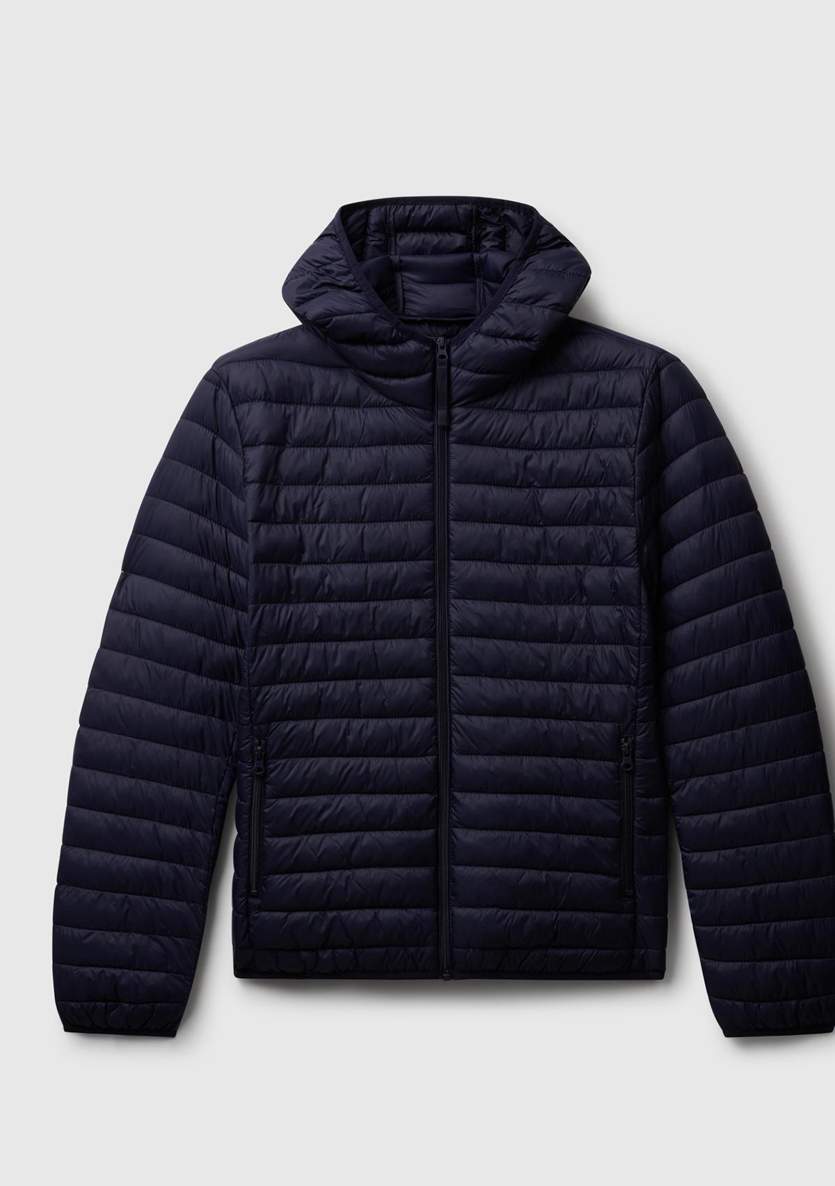 Erkek Lacivert Polyester Dolgulu Regular Fit Kapüşonlu Puffer Mont