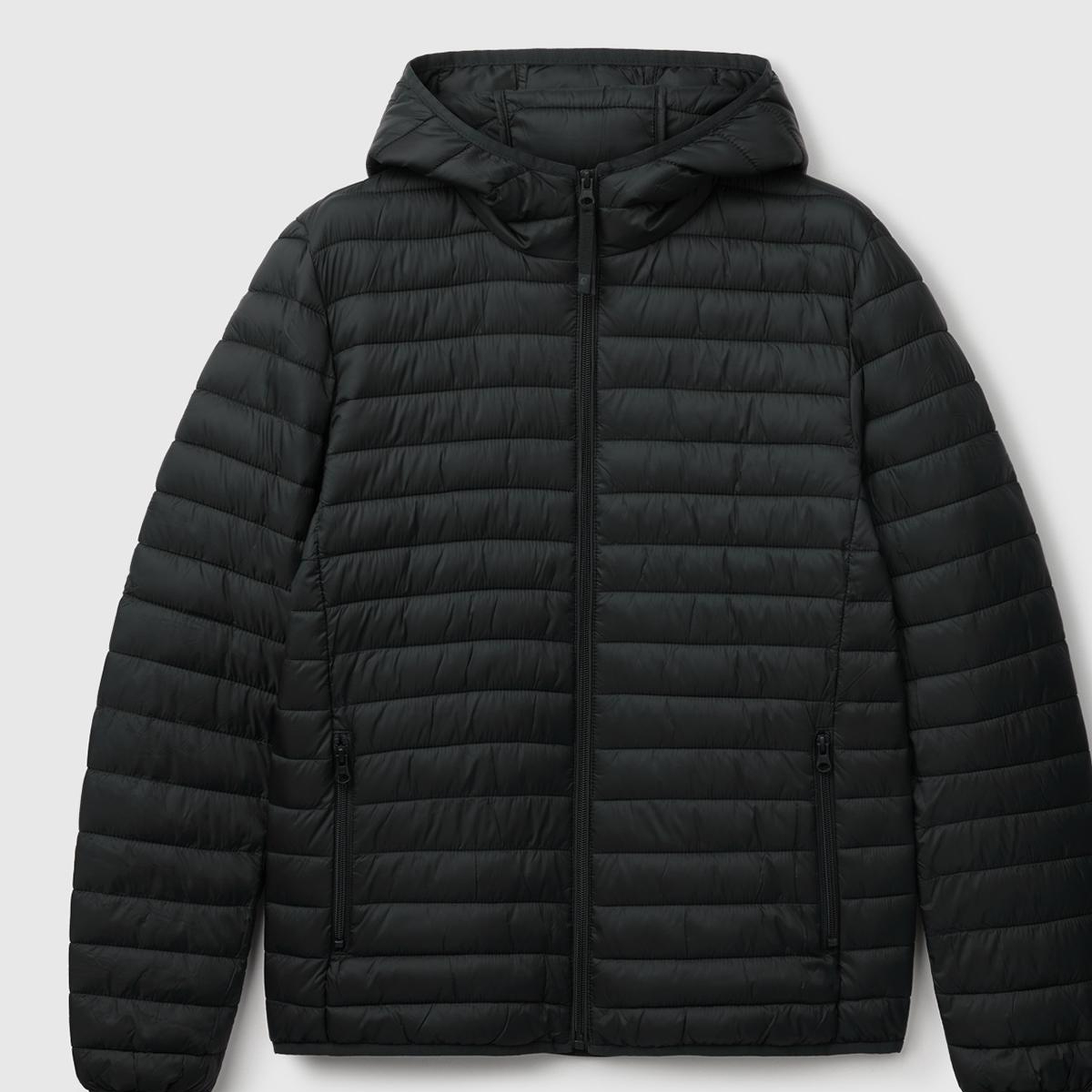 Erkek Siyah Polyester Dolgulu Regular Fit Kapüşonlu Puffer Mont