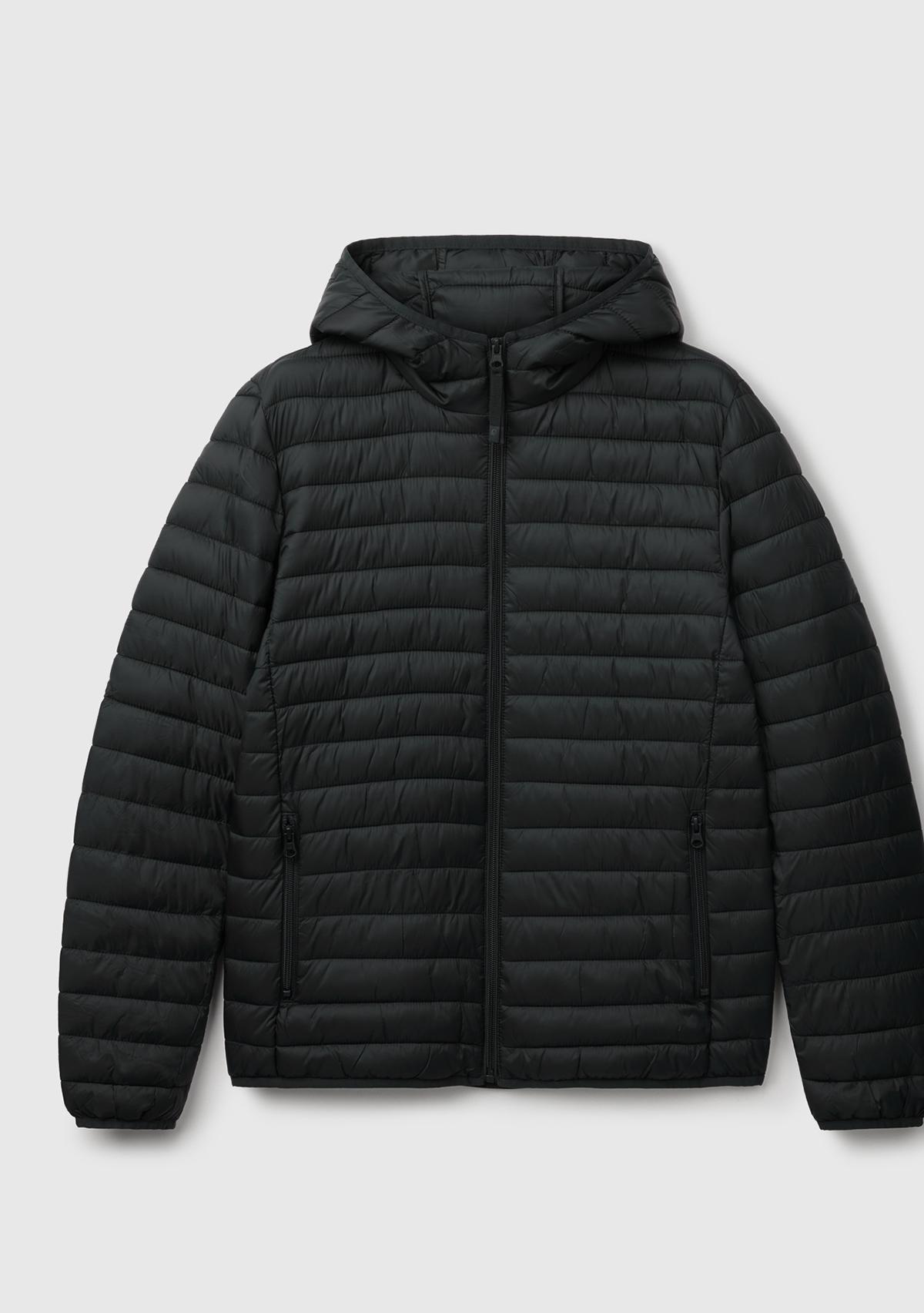 Erkek Siyah Polyester Dolgulu Regular Fit Kapüşonlu Puffer Mont