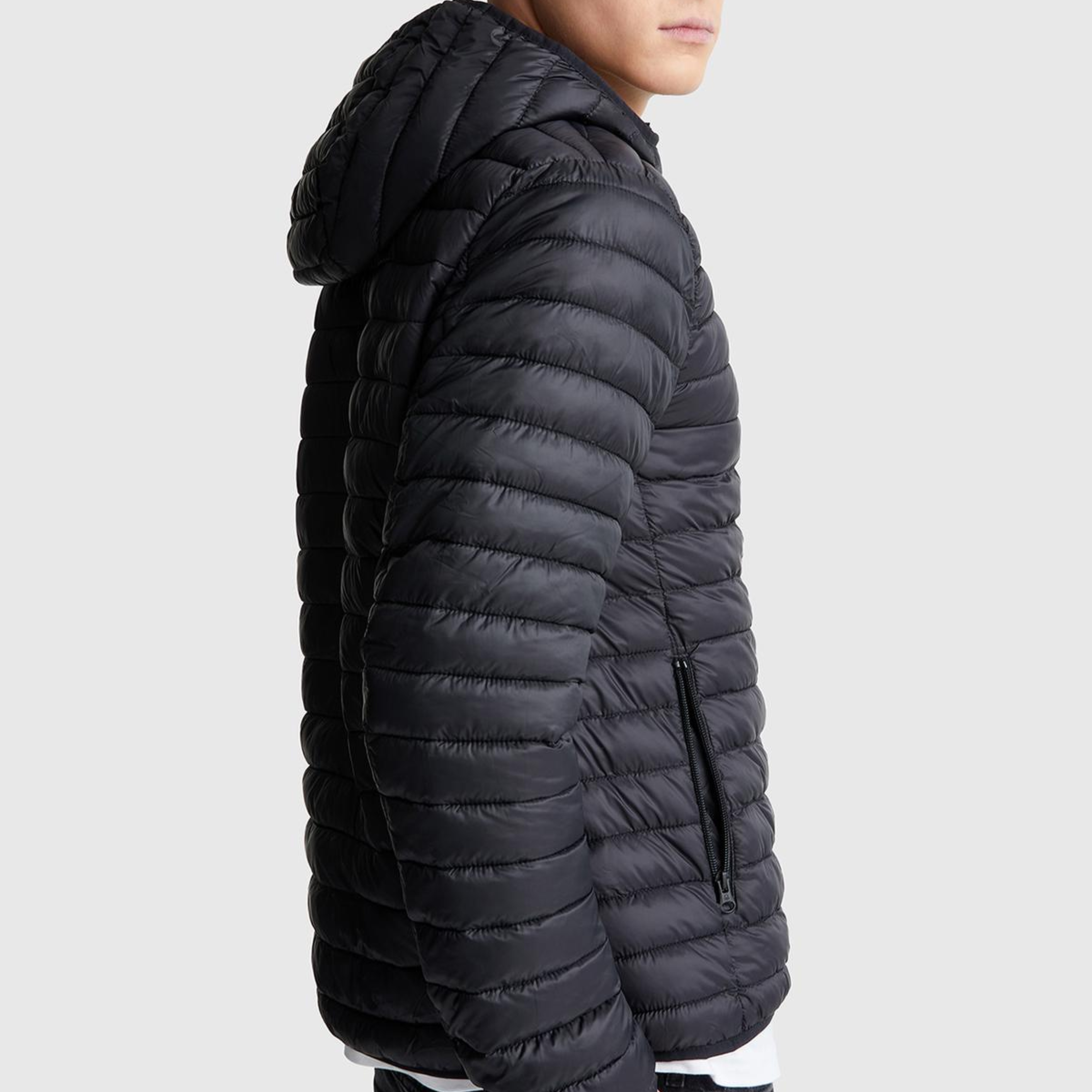 Erkek Siyah Polyester Dolgulu Regular Fit Kapüşonlu Puffer Mont