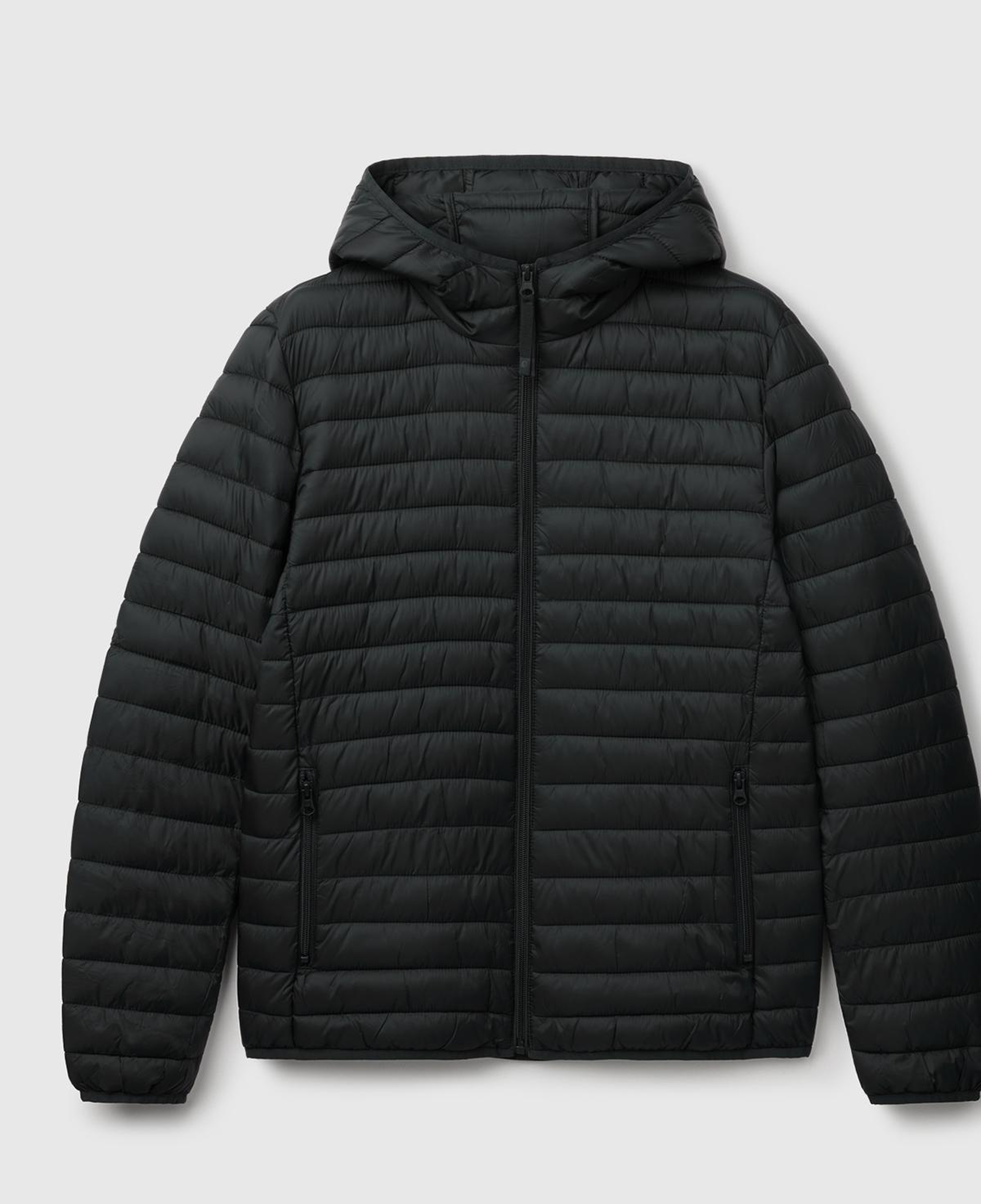Erkek Siyah Polyester Dolgulu Regular Fit Kapüşonlu Puffer Mont