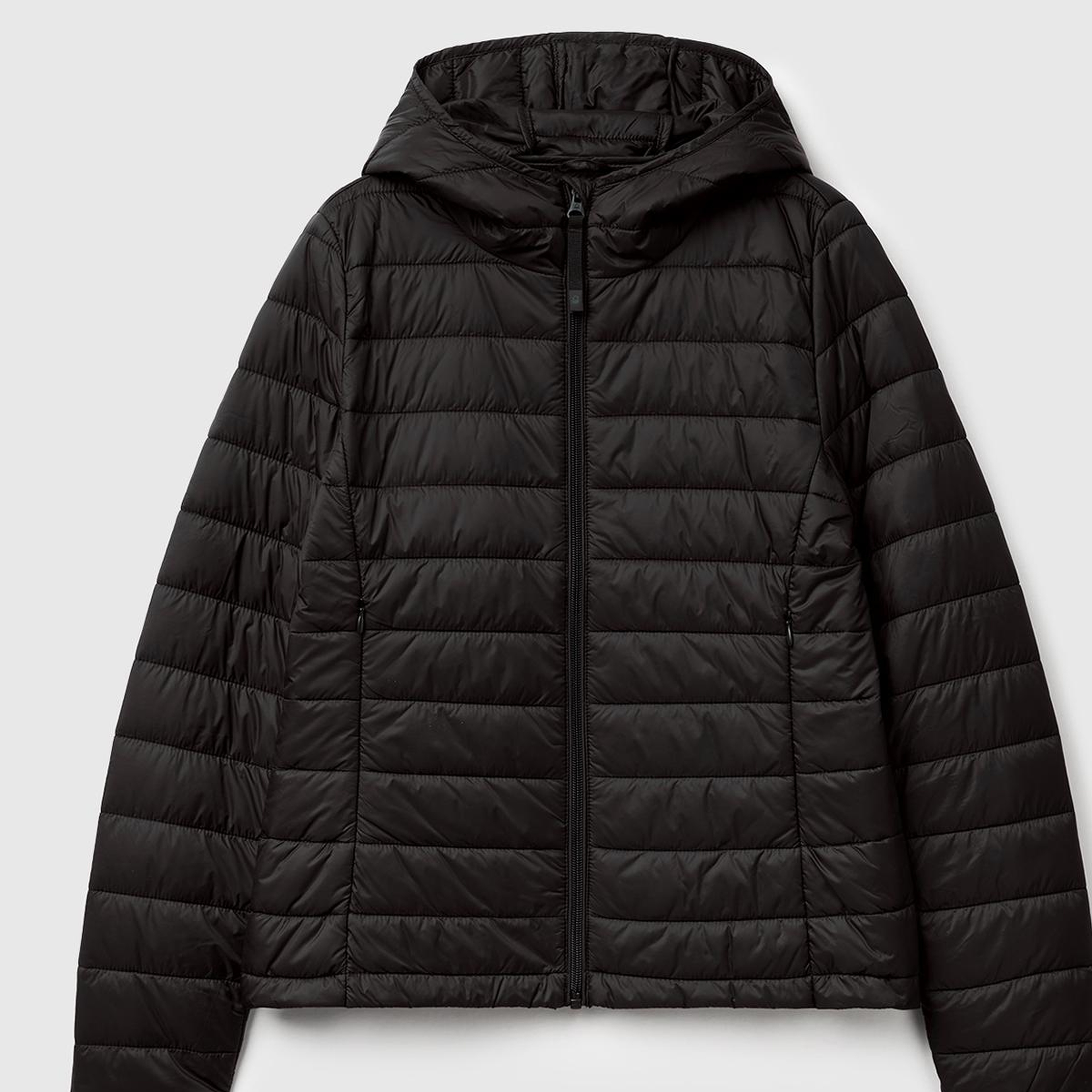 Kadın Siyah Polyester Dolgulu Feramuarlı Kapüşonlu Slim Fit Puffer Mont
