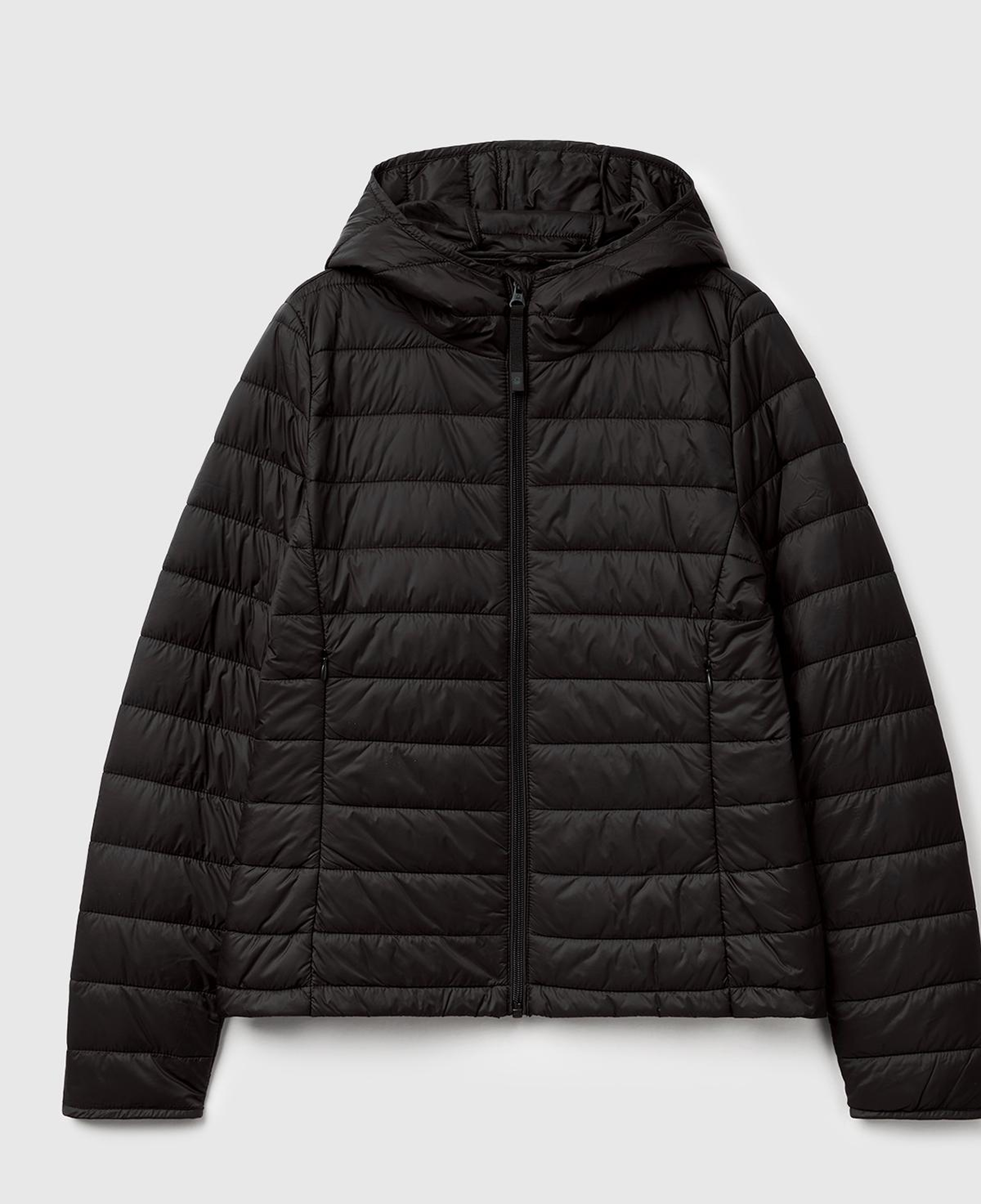 Kadın Siyah Polyester Dolgulu Feramuarlı Kapüşonlu Slim Fit Puffer Mont