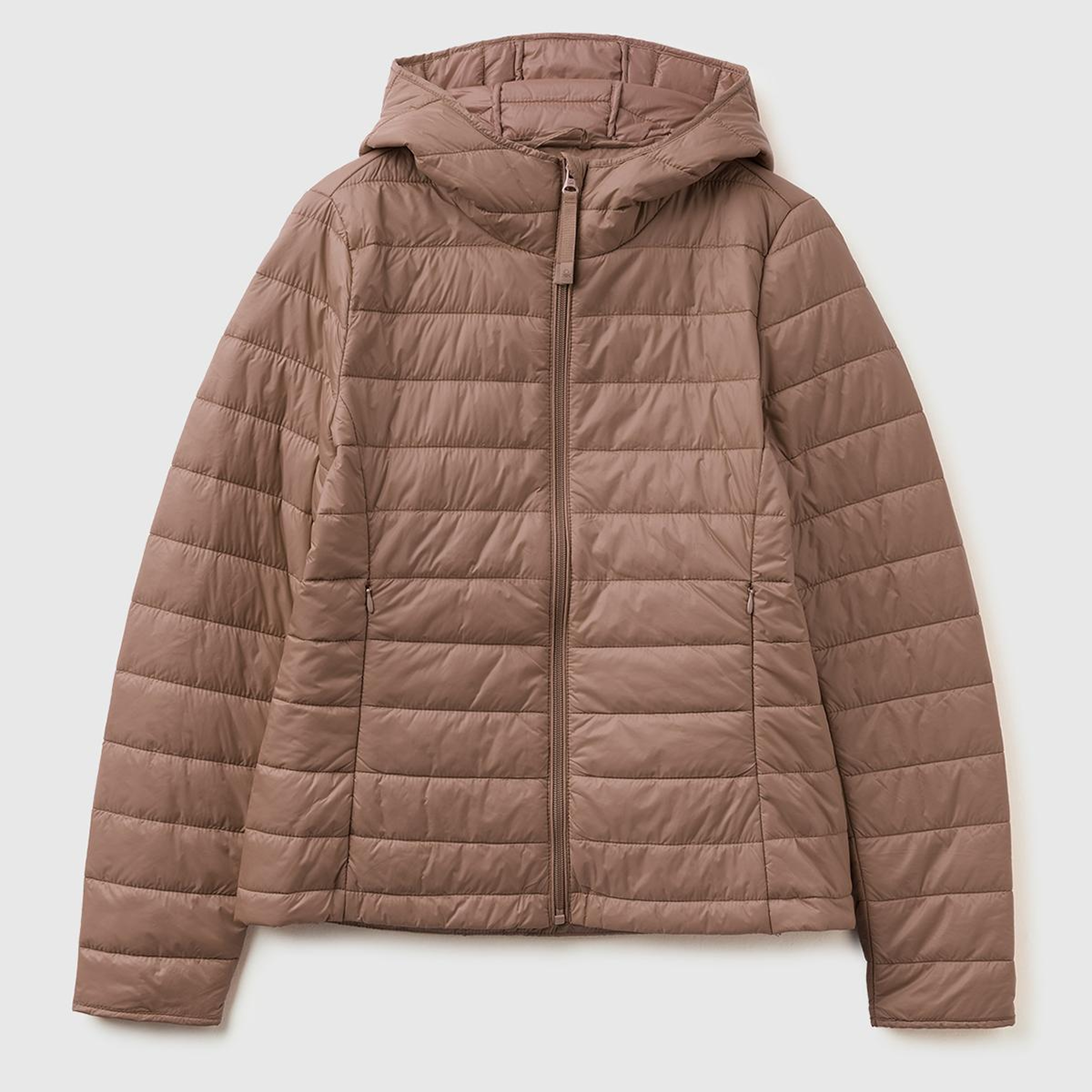 Kadın Vizon Polyester Dolgulu Feramuarlı Kapüşonlu Slim Fit Puffer Mont