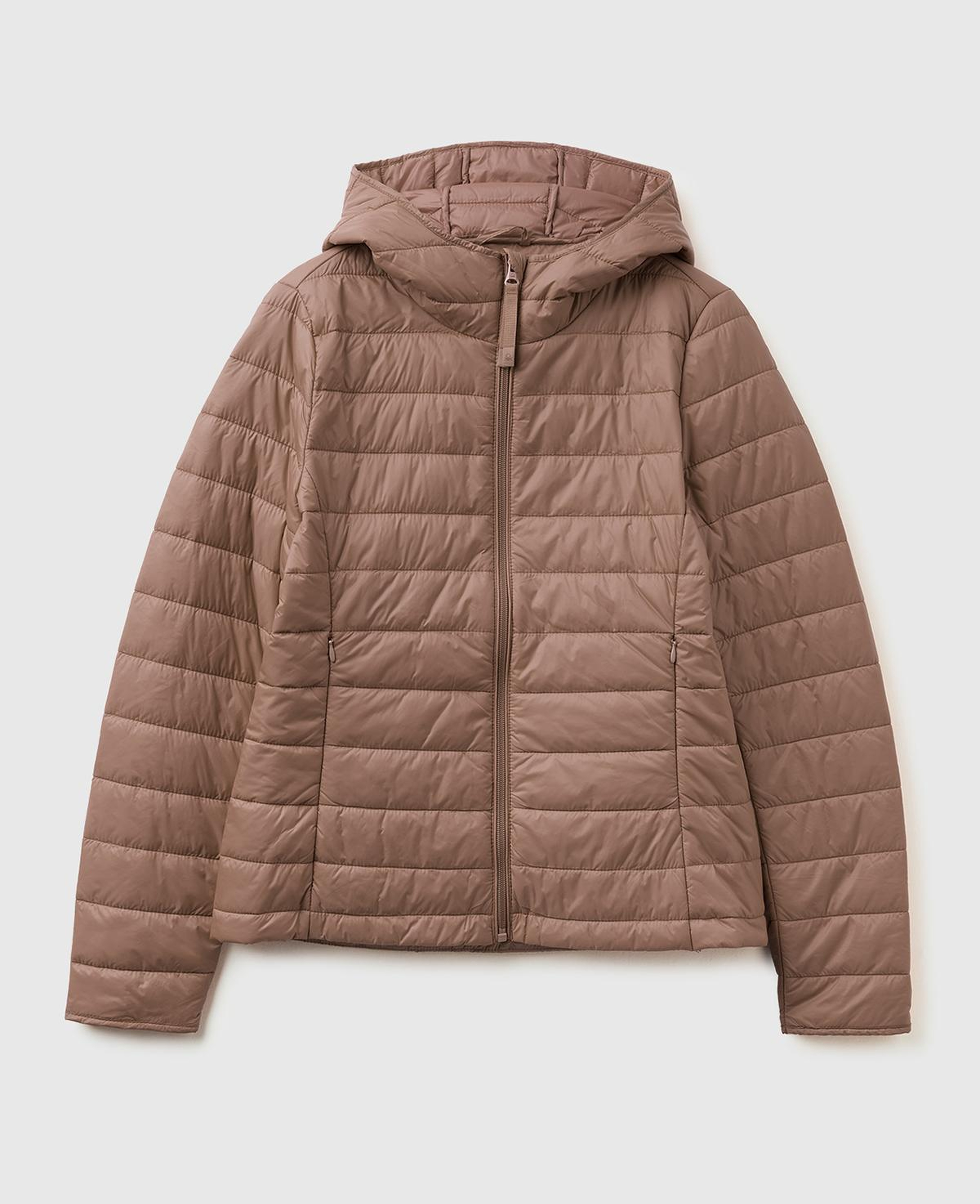 Kadın Vizon Polyester Dolgulu Feramuarlı Kapüşonlu Slim Fit Puffer Mont