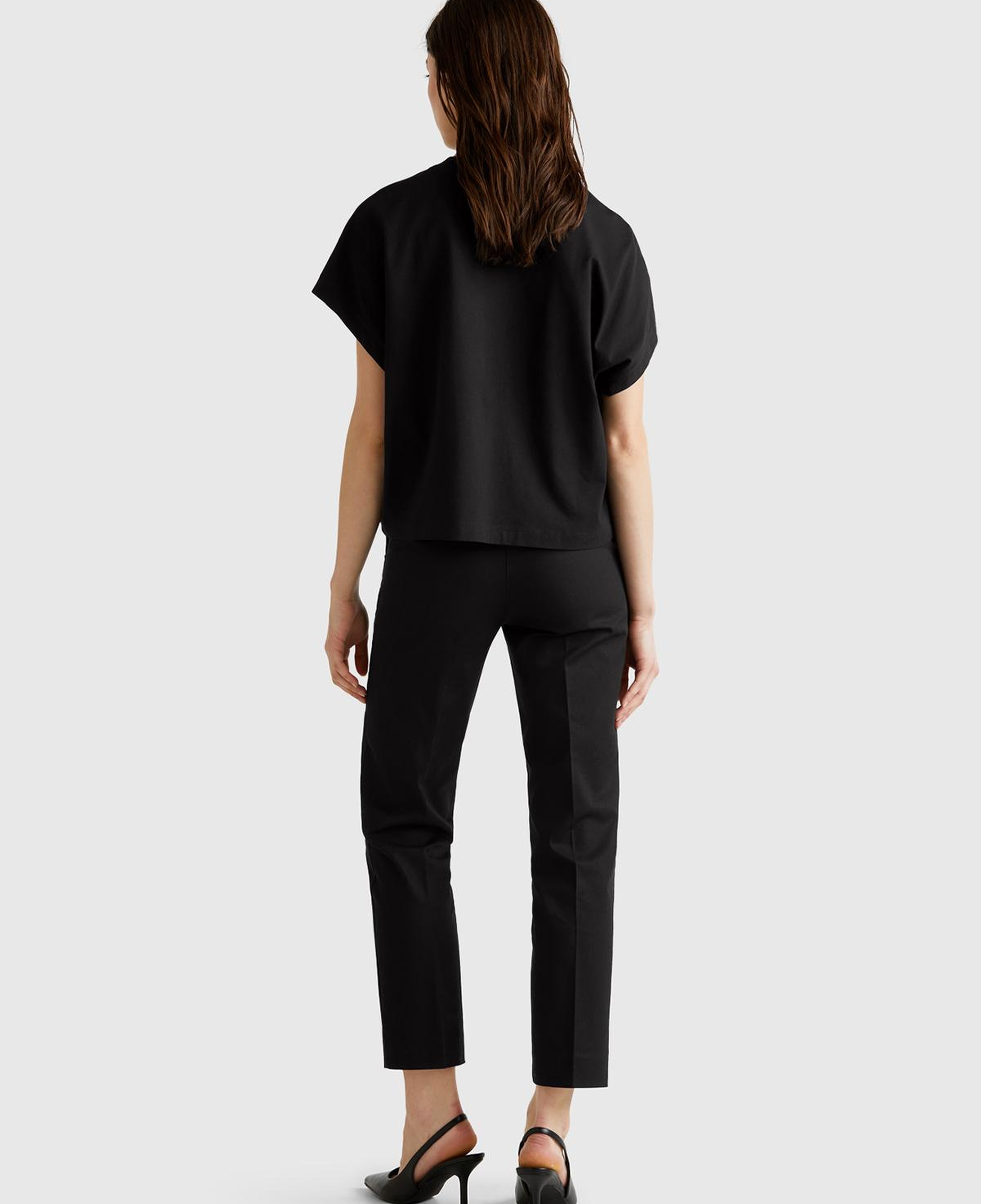 Kadın Siyah %100 Pamuk Kimono Kol Detaylı Bisiklet Yaka T-Shirt