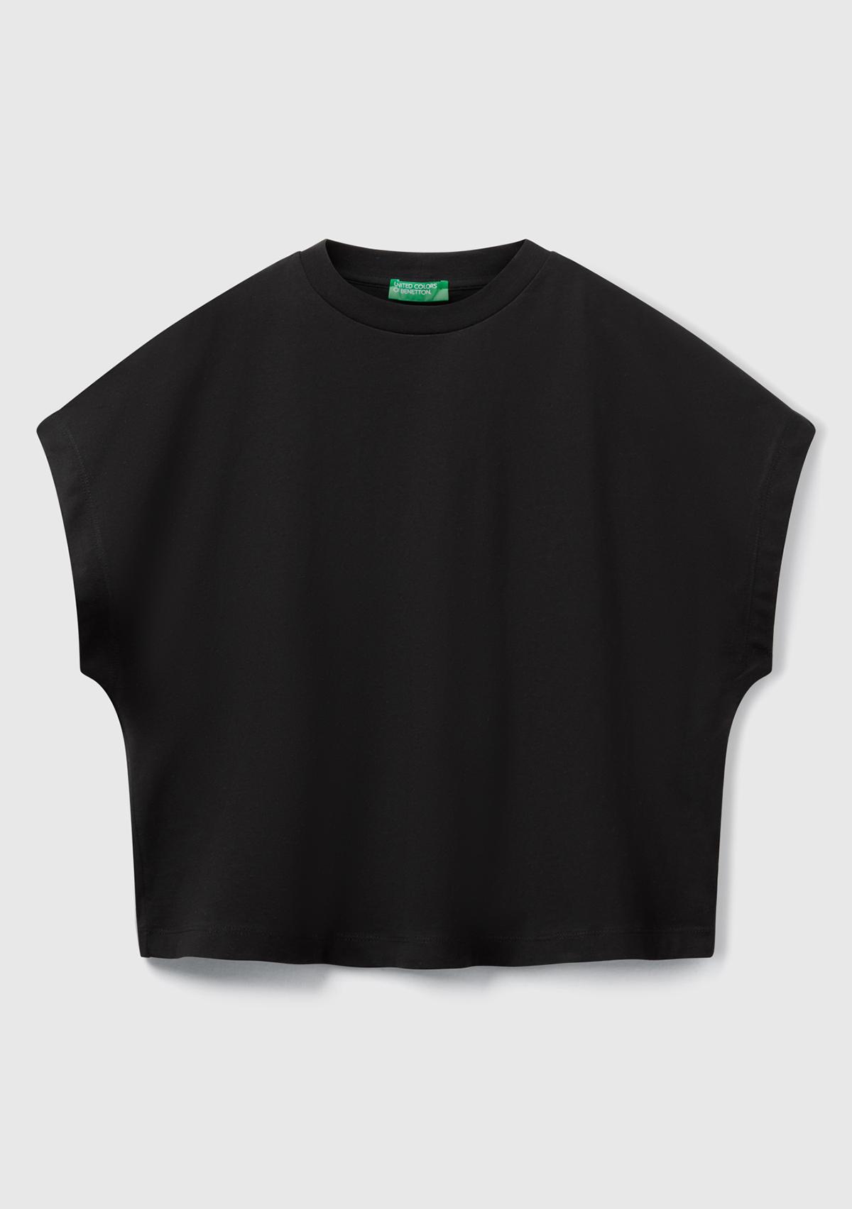 Kadın Siyah %100 Pamuk Kimono Kol Detaylı Bisiklet Yaka T-Shirt