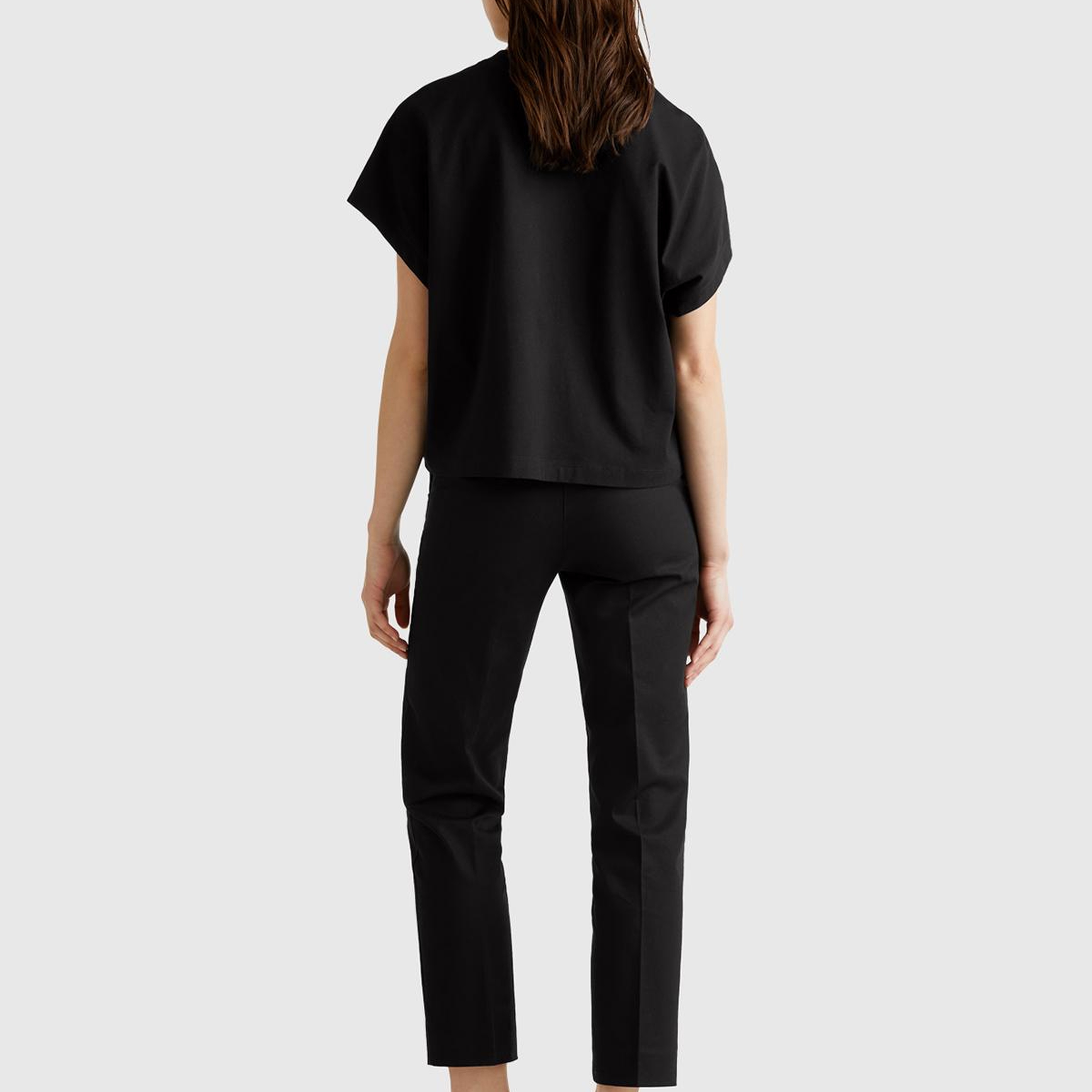 Kadın Siyah %100 Pamuk Kimono Kol Detaylı Bisiklet Yaka T-Shirt