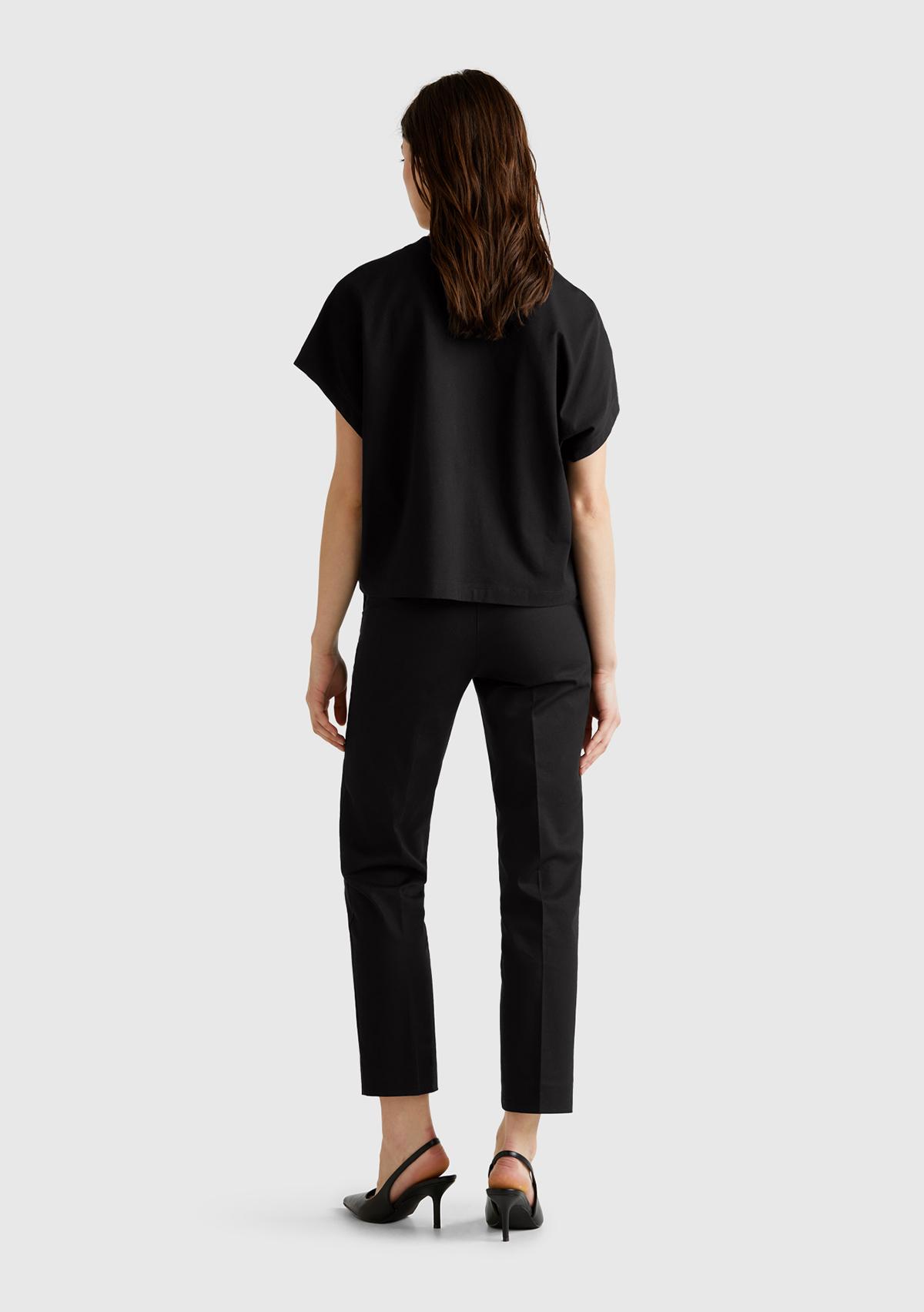 Kadın Siyah %100 Pamuk Kimono Kol Detaylı Bisiklet Yaka T-Shirt