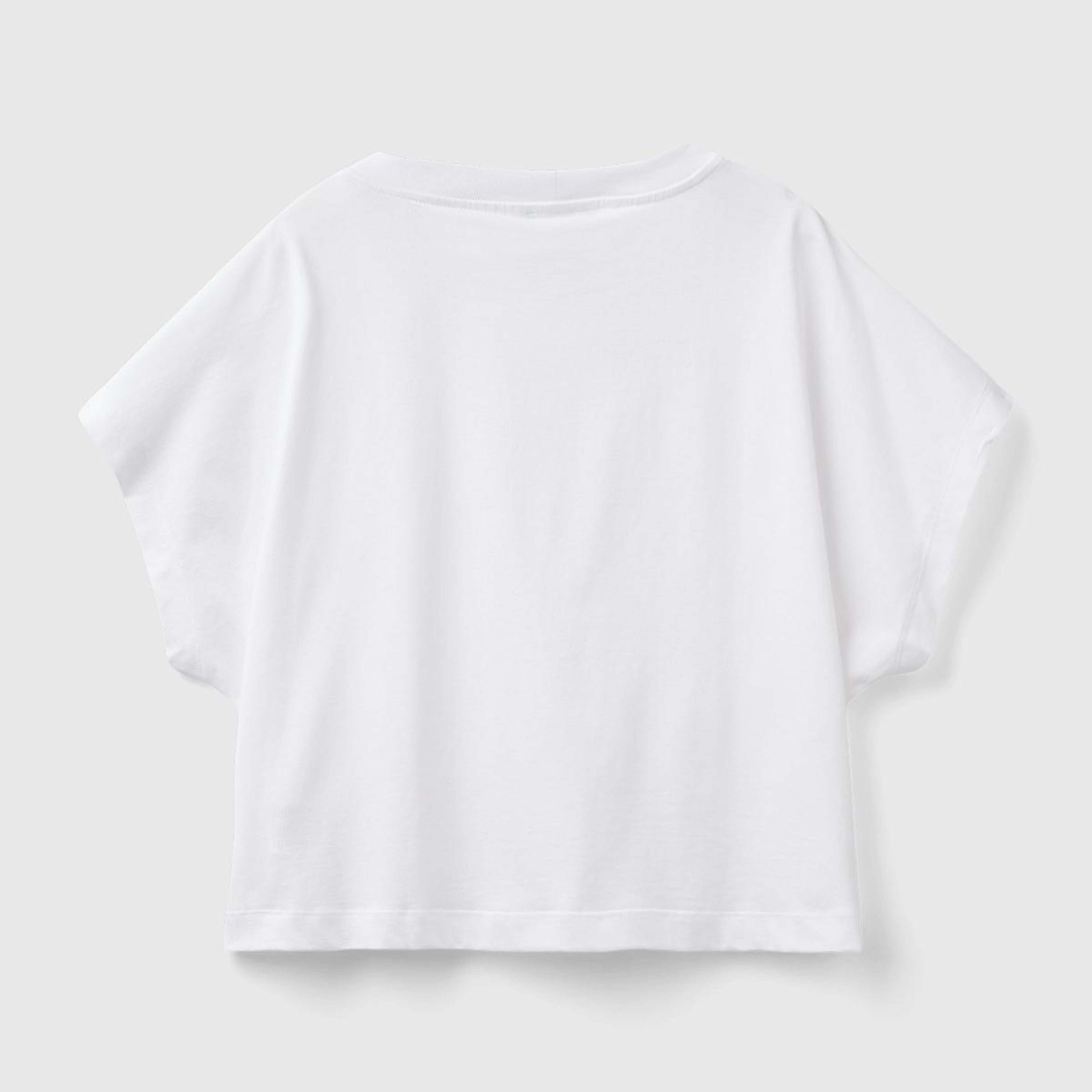 Kadın Beyaz %100 Pamuk Kimono Kol Detaylı Bisiklet Yaka T-Shirt