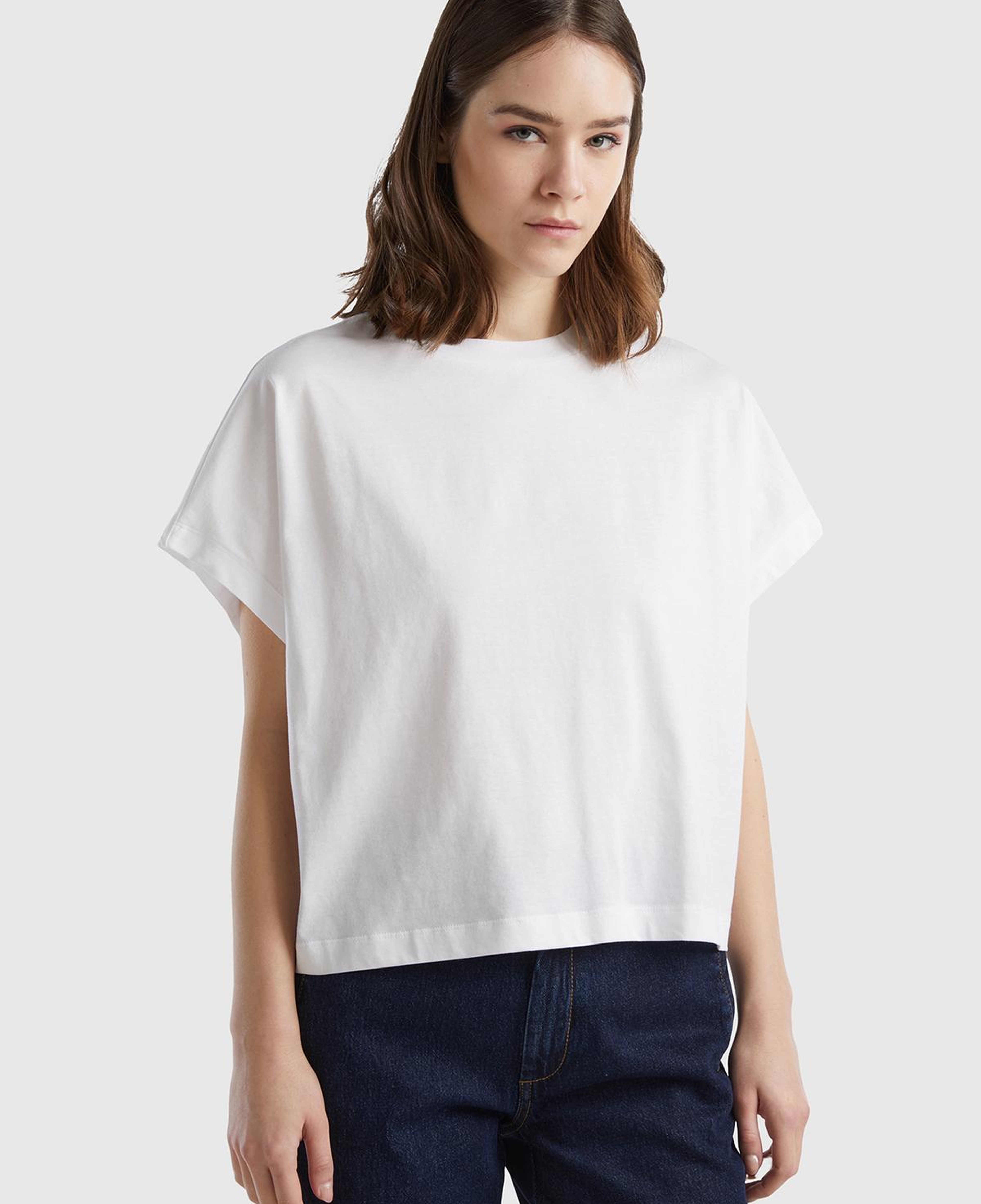 Kadın Beyaz %100 Pamuk Kimono Kol Detaylı Bisiklet Yaka T-Shirt